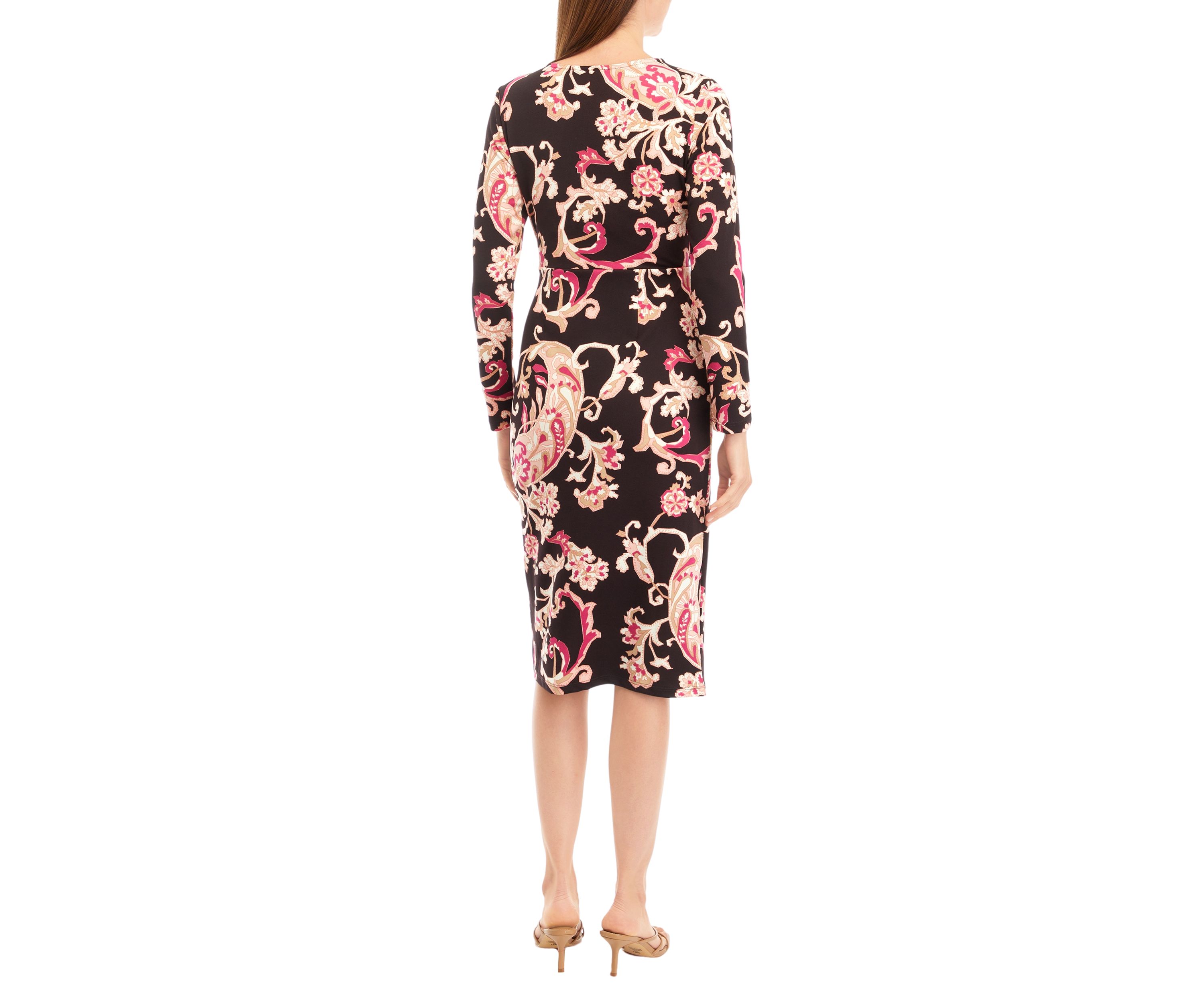 Womens Long Sleeve Floral Tulip Hem Midi Dress