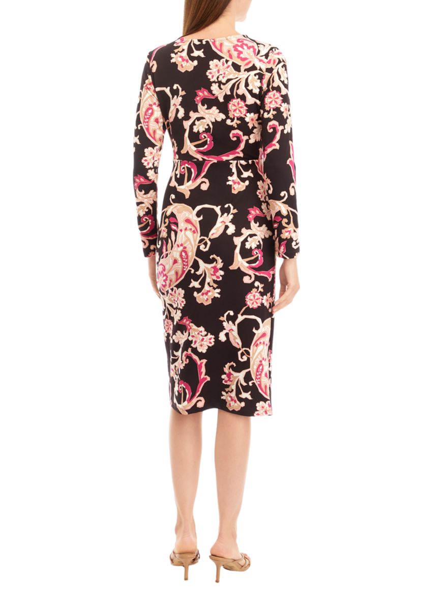 Womens Long Sleeve Floral Tulip Hem Midi Dress