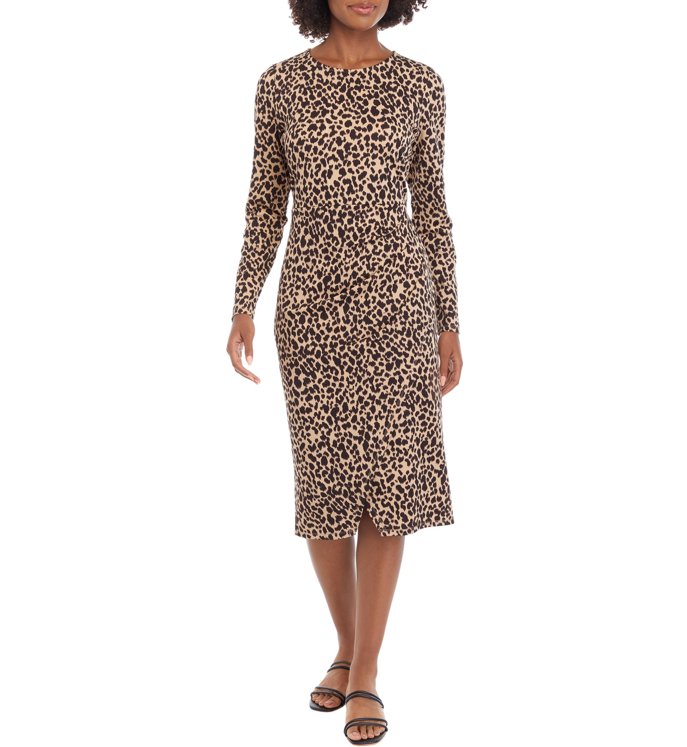 Womens Long Sleeve Faux Wrap Midi Dress
