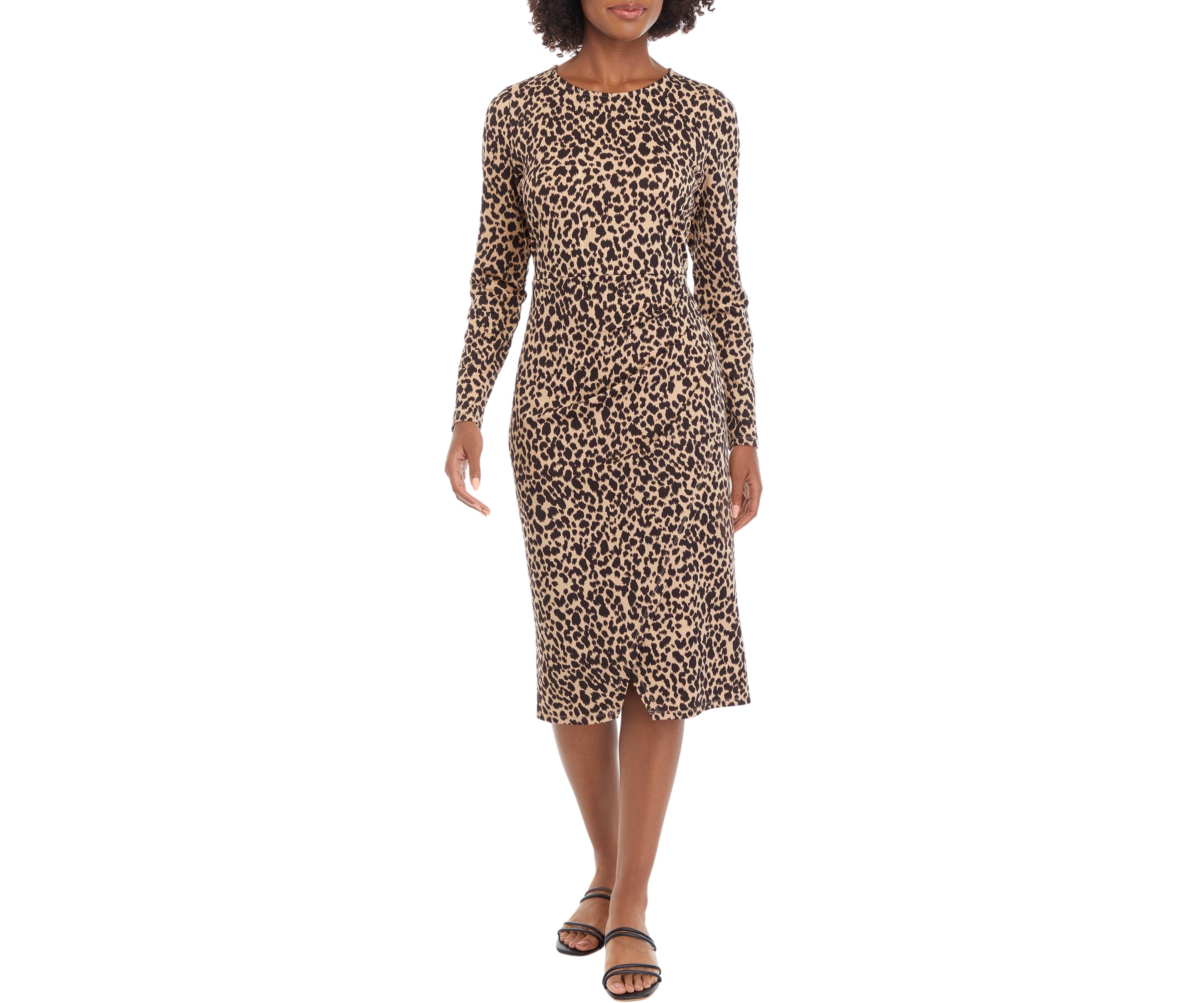 Womens Long Sleeve Faux Wrap Midi Dress
