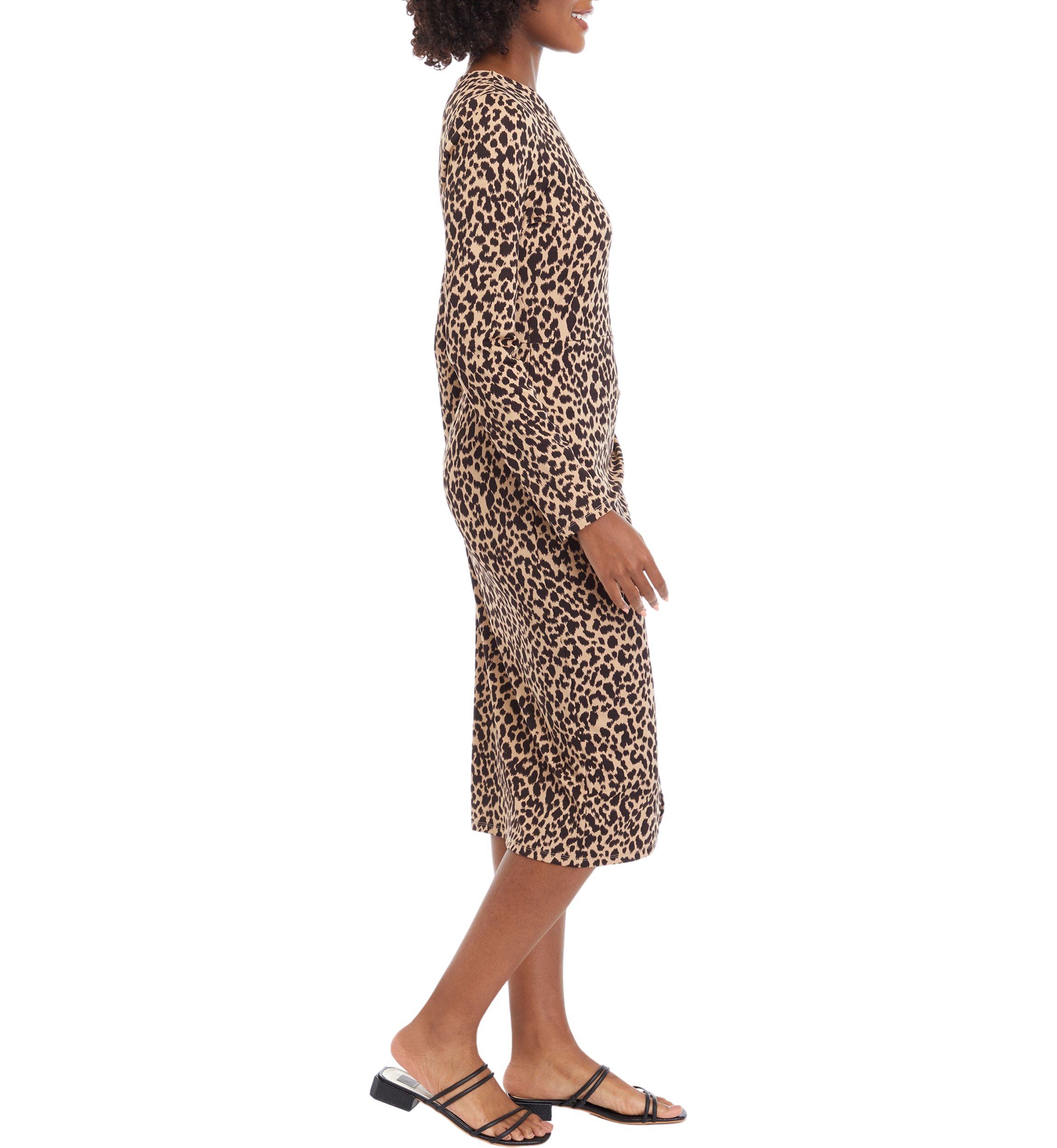 Womens Long Sleeve Faux Wrap Midi Dress