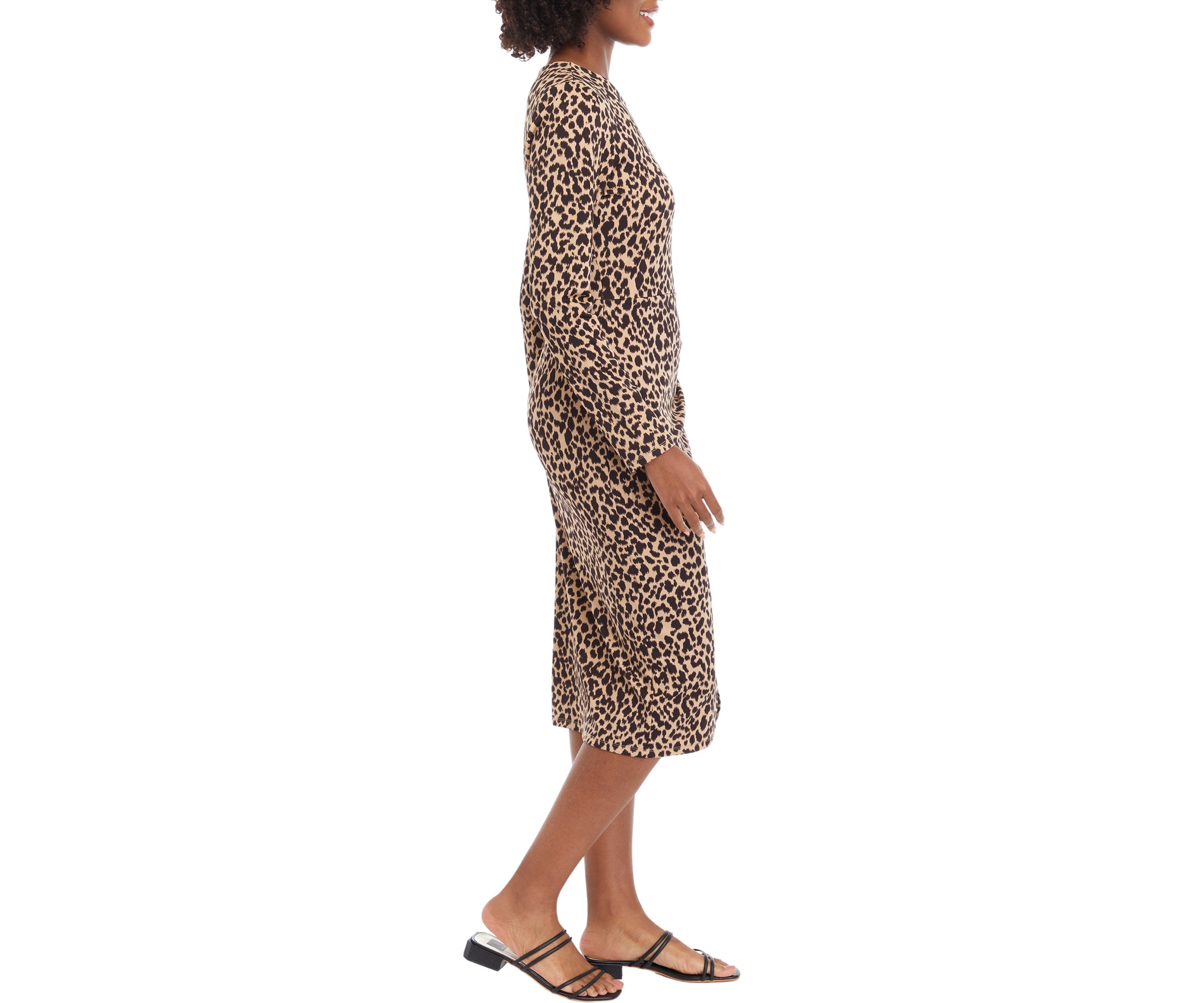 Womens Long Sleeve Faux Wrap Midi Dress