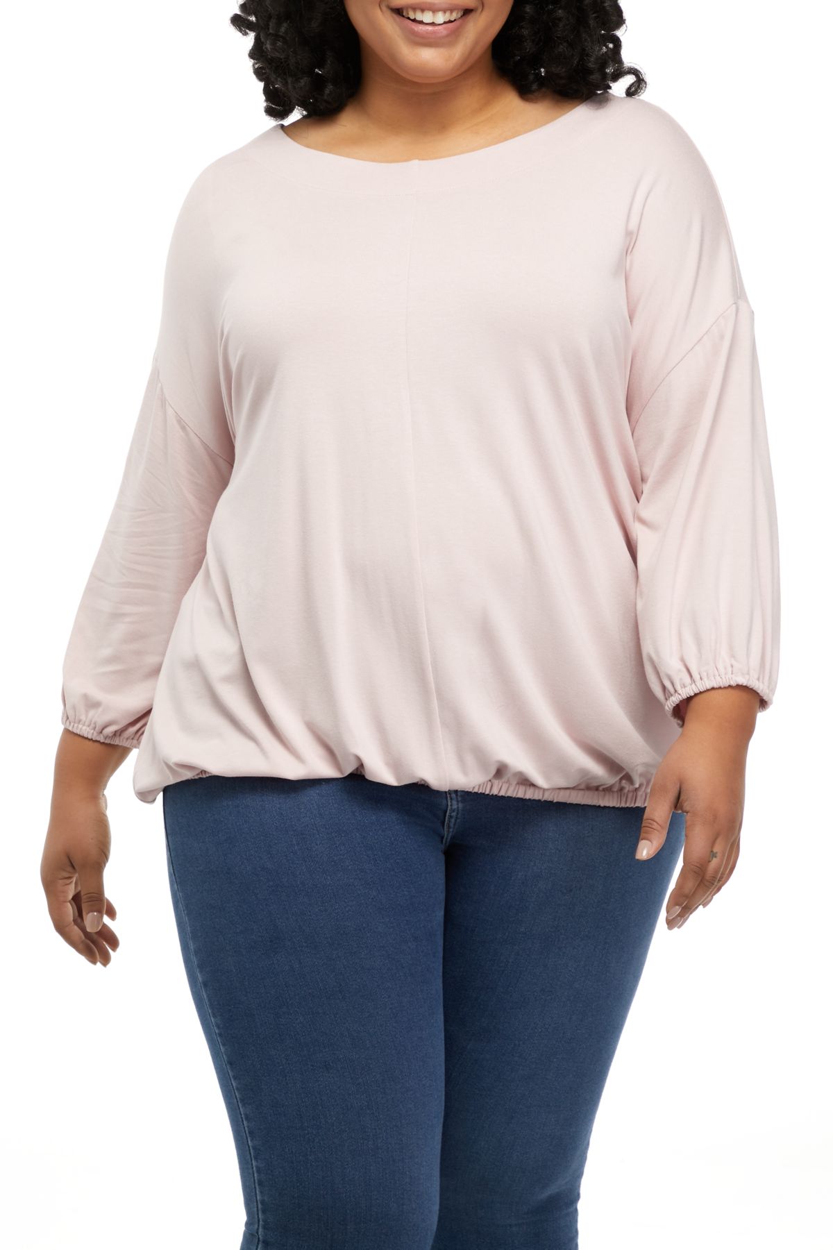 Plus Size Solid Banded Hem Balloon Sleeve Top