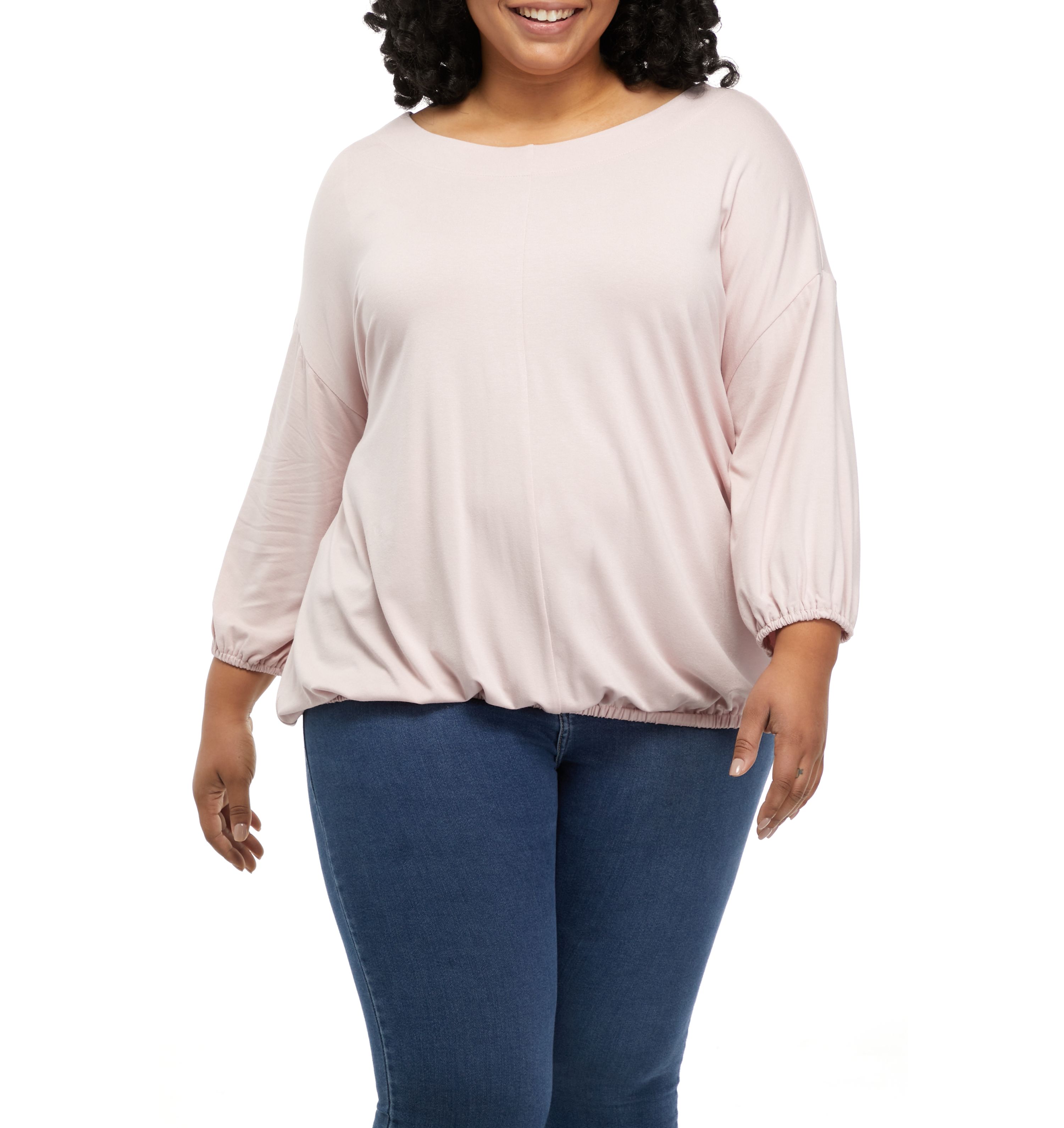 Plus Size Solid Banded Hem Balloon Sleeve Top