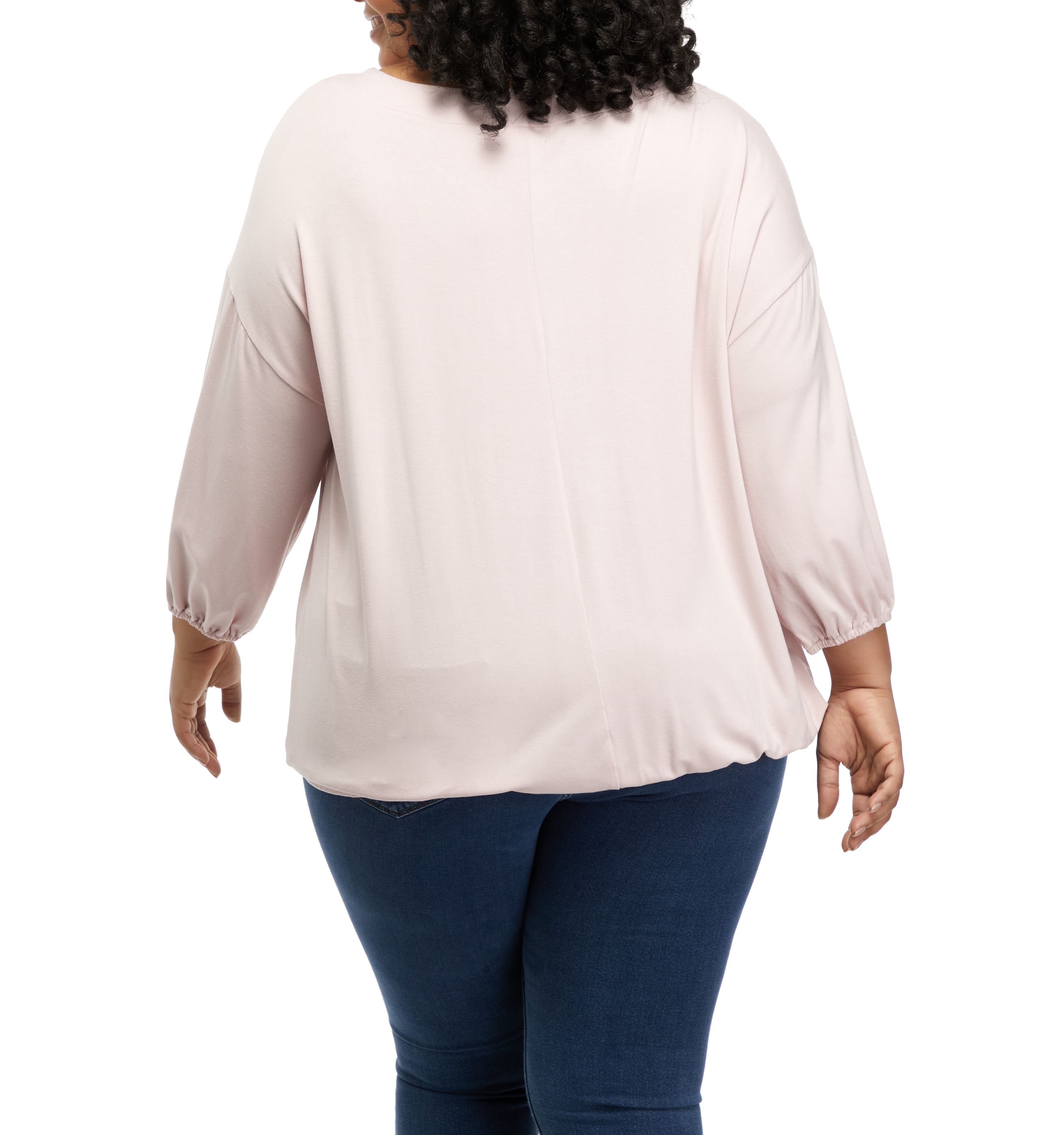 Plus Size Solid Banded Hem Balloon Sleeve Top