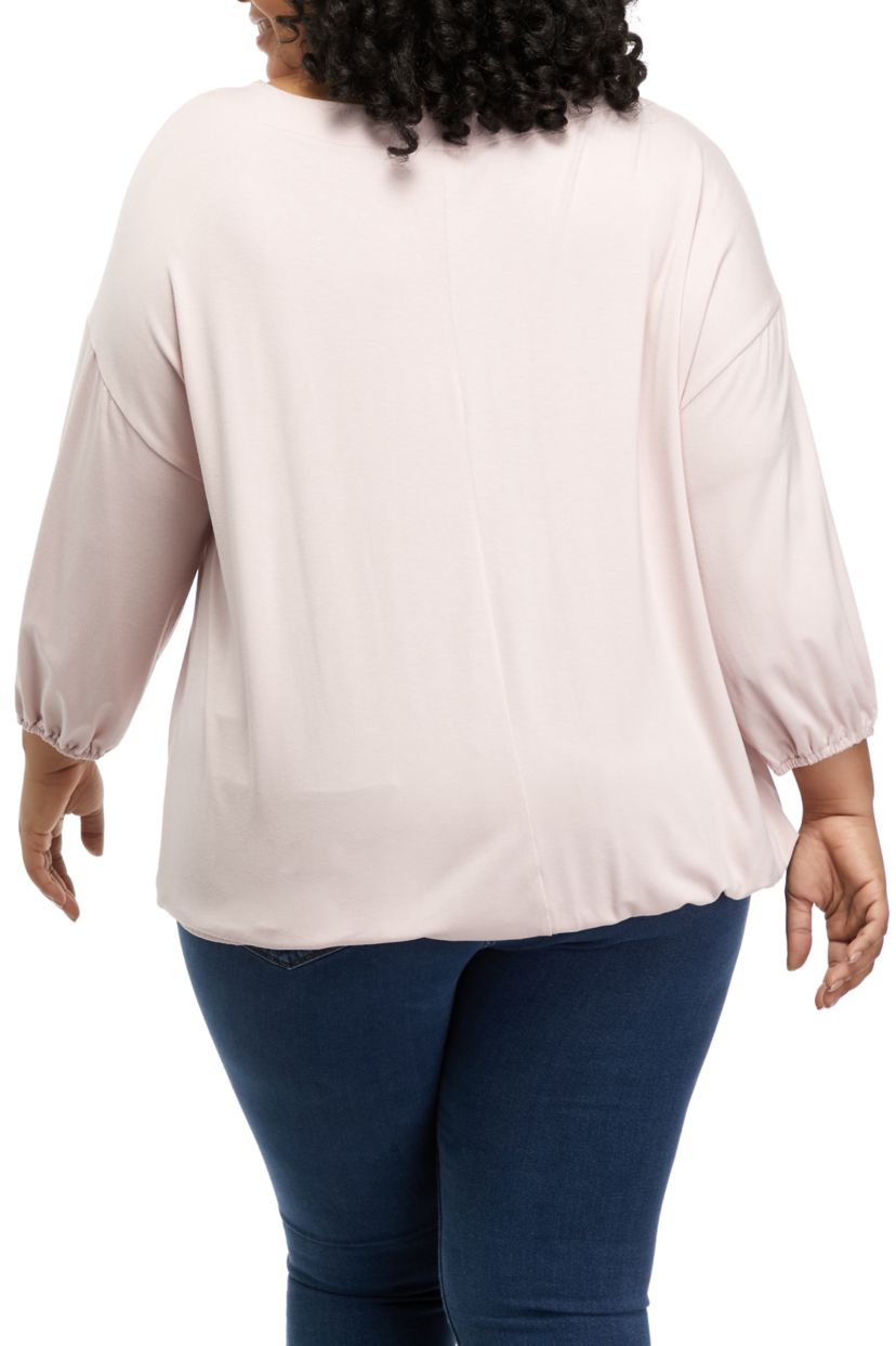 Plus Size Solid Banded Hem Balloon Sleeve Top