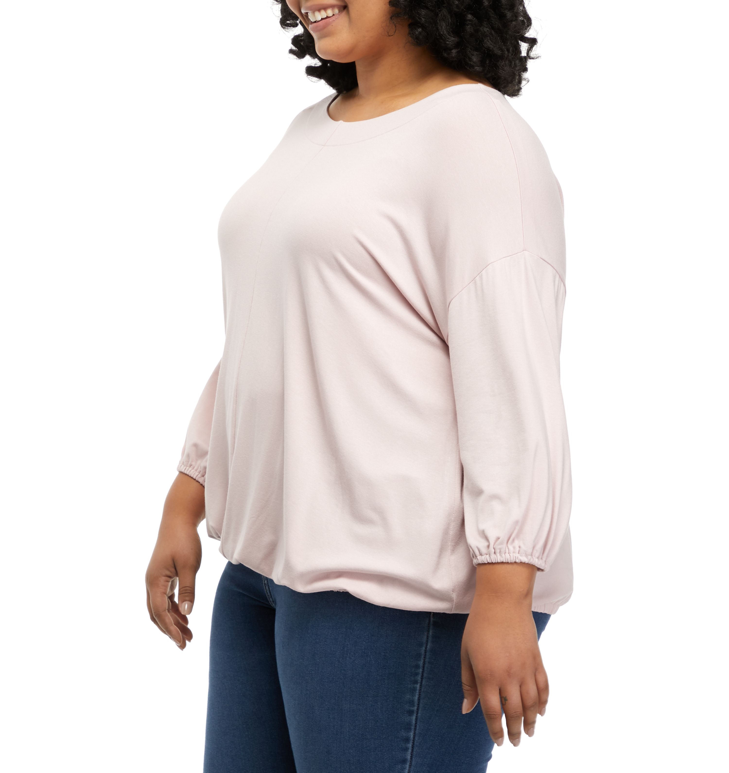 Plus Size Solid Banded Hem Balloon Sleeve Top
