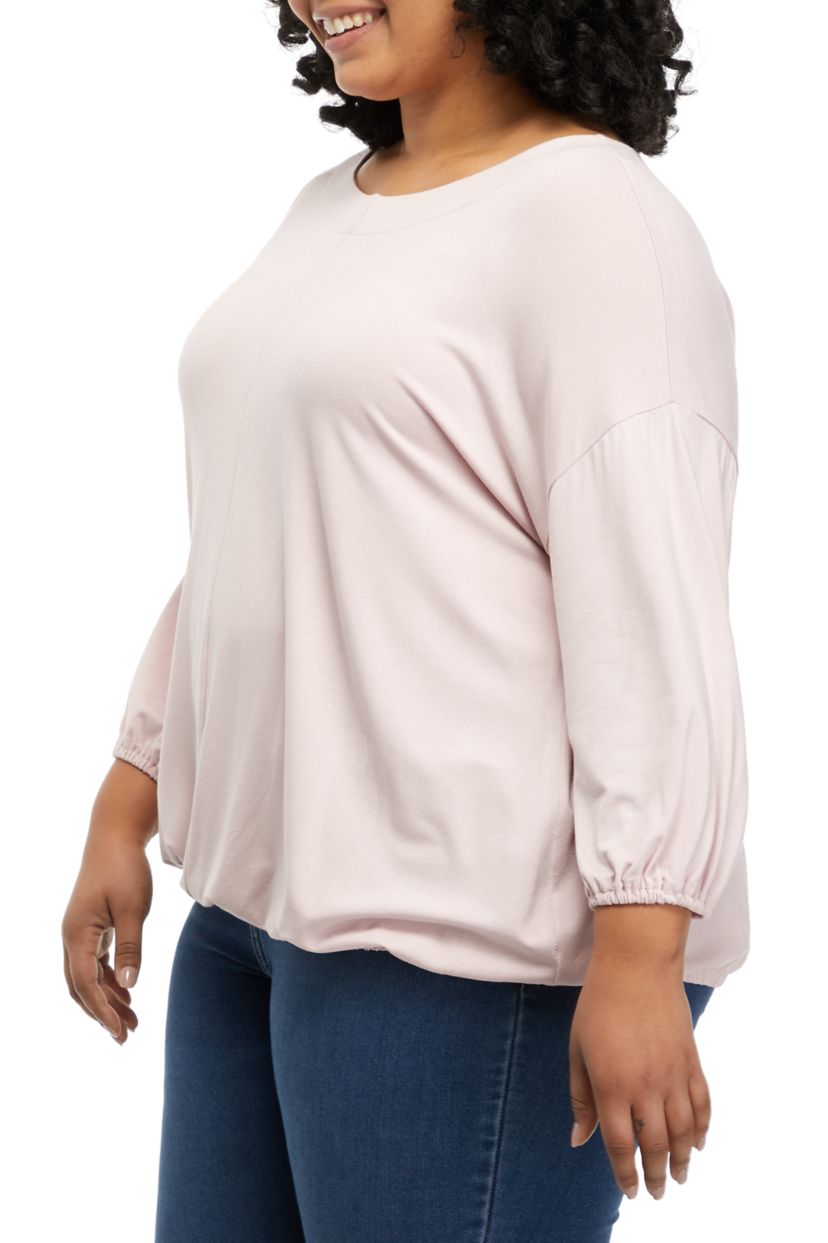 Plus Size Solid Banded Hem Balloon Sleeve Top