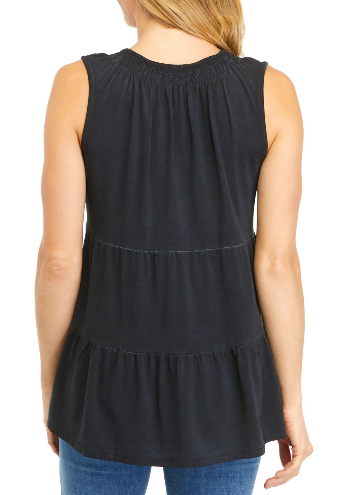 Womens Split Neck Sleeveless Julianna Crepe Tunic Tank Top 