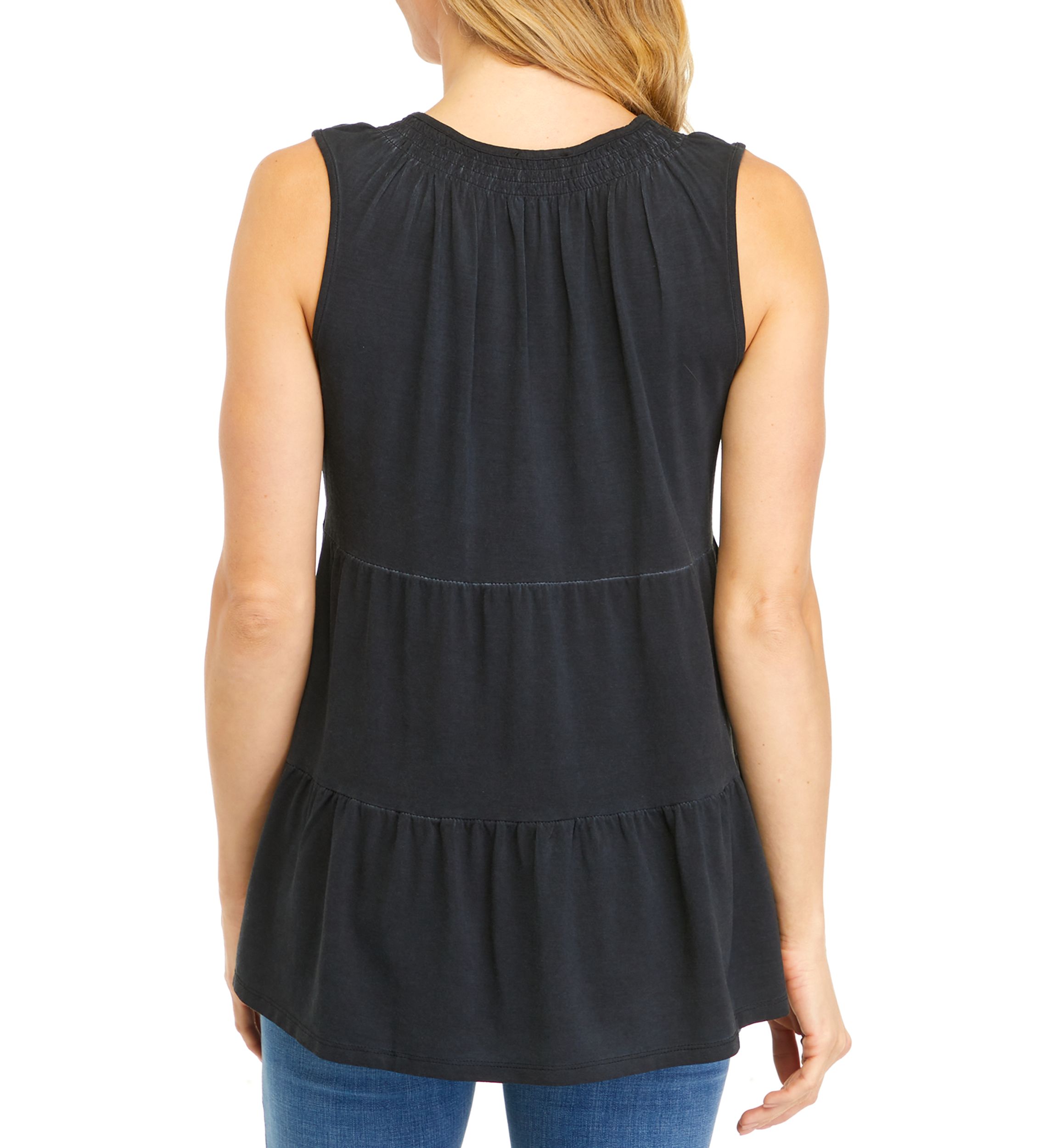 Womens Split Neck Sleeveless Julianna Crepe Tunic Tank Top 