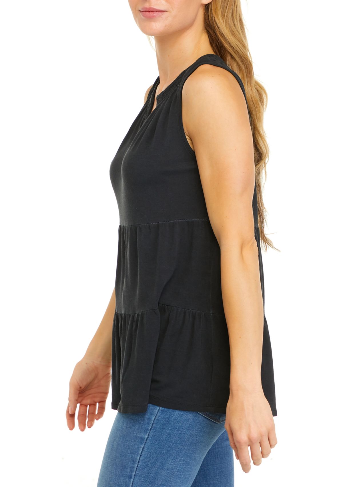 Womens Split Neck Sleeveless Julianna Crepe Tunic Tank Top 