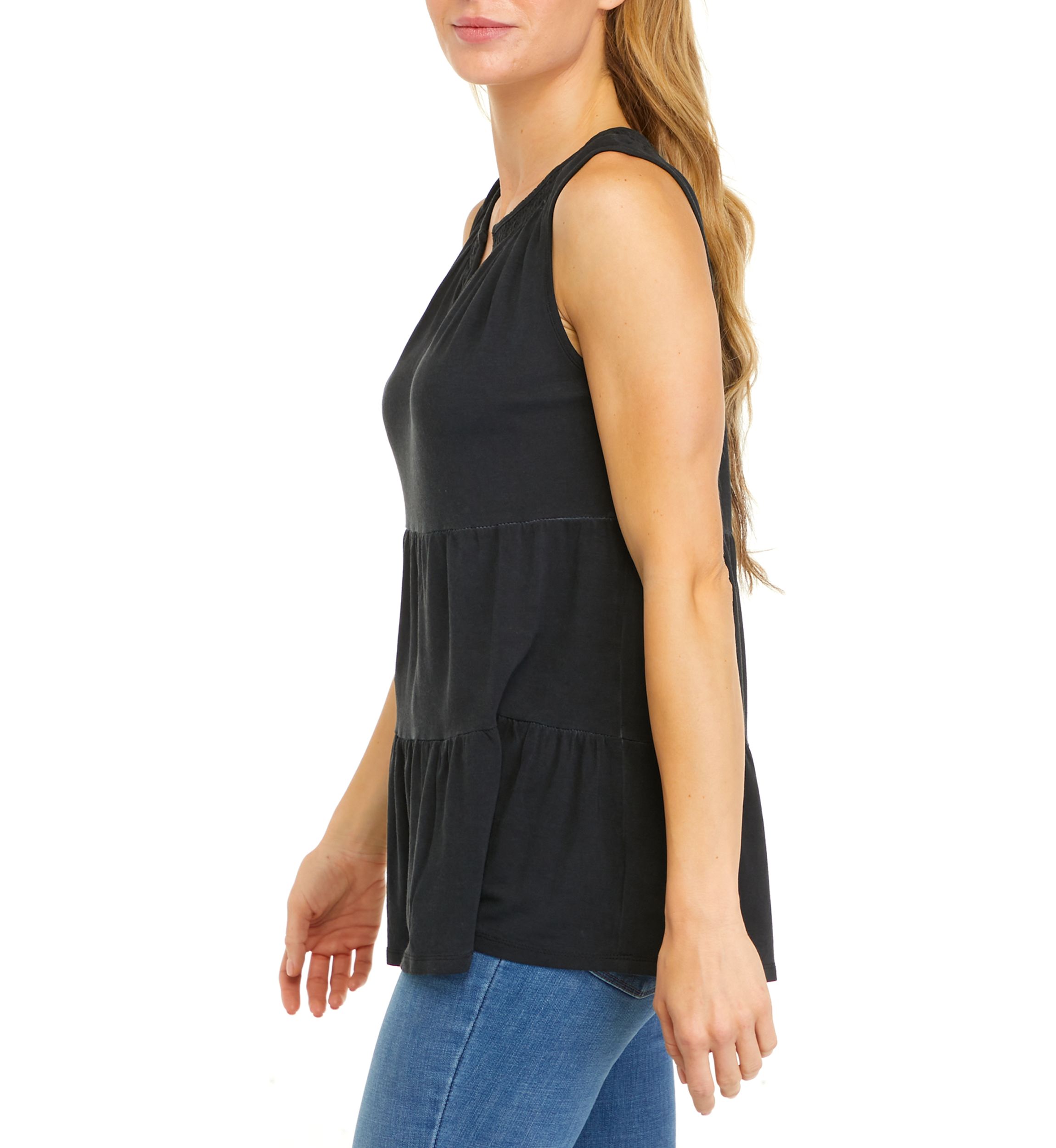 Womens Split Neck Sleeveless Julianna Crepe Tunic Tank Top 