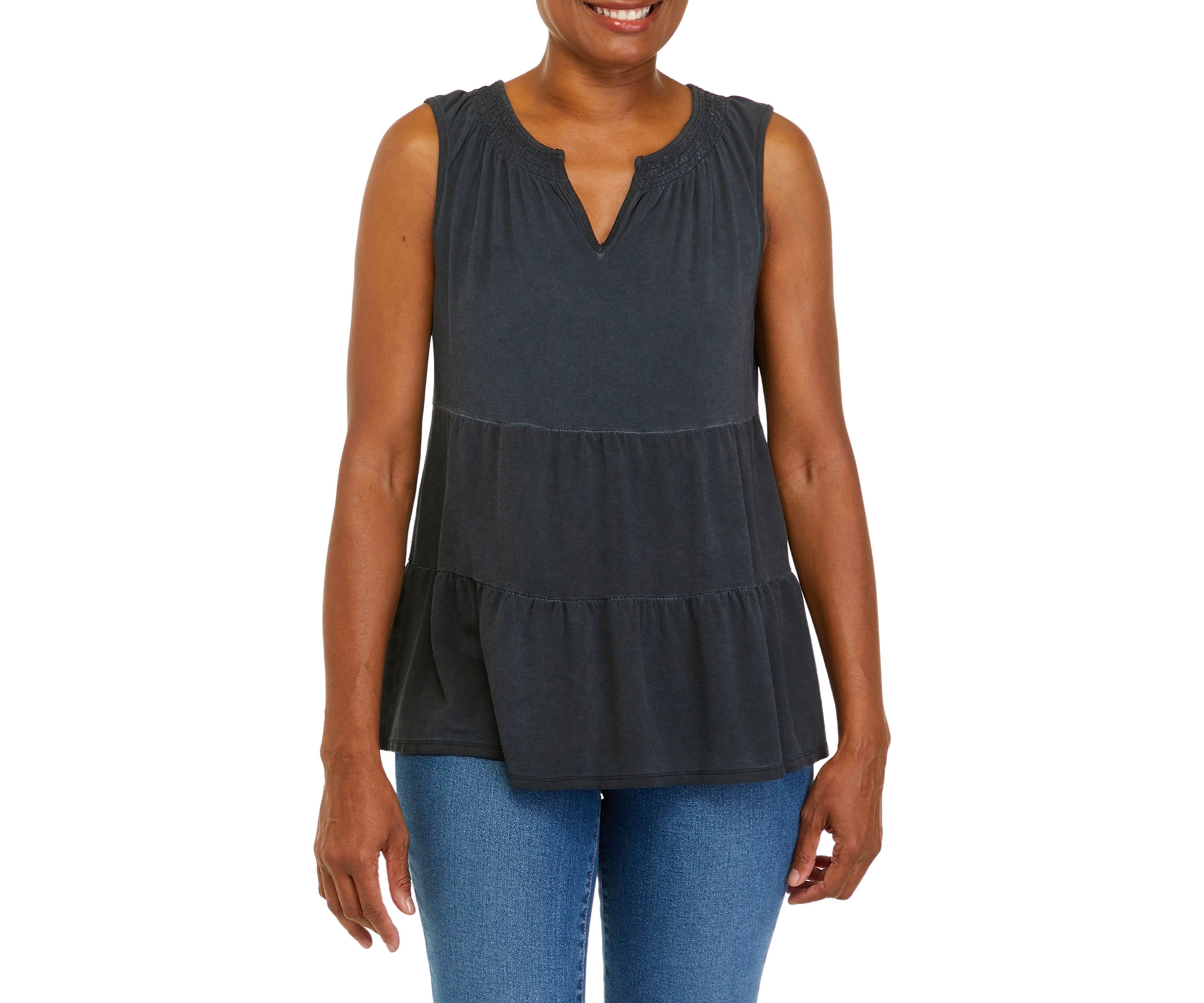 Petite Split Neck Sleeveless Julianna Crepe Tunic Tank						