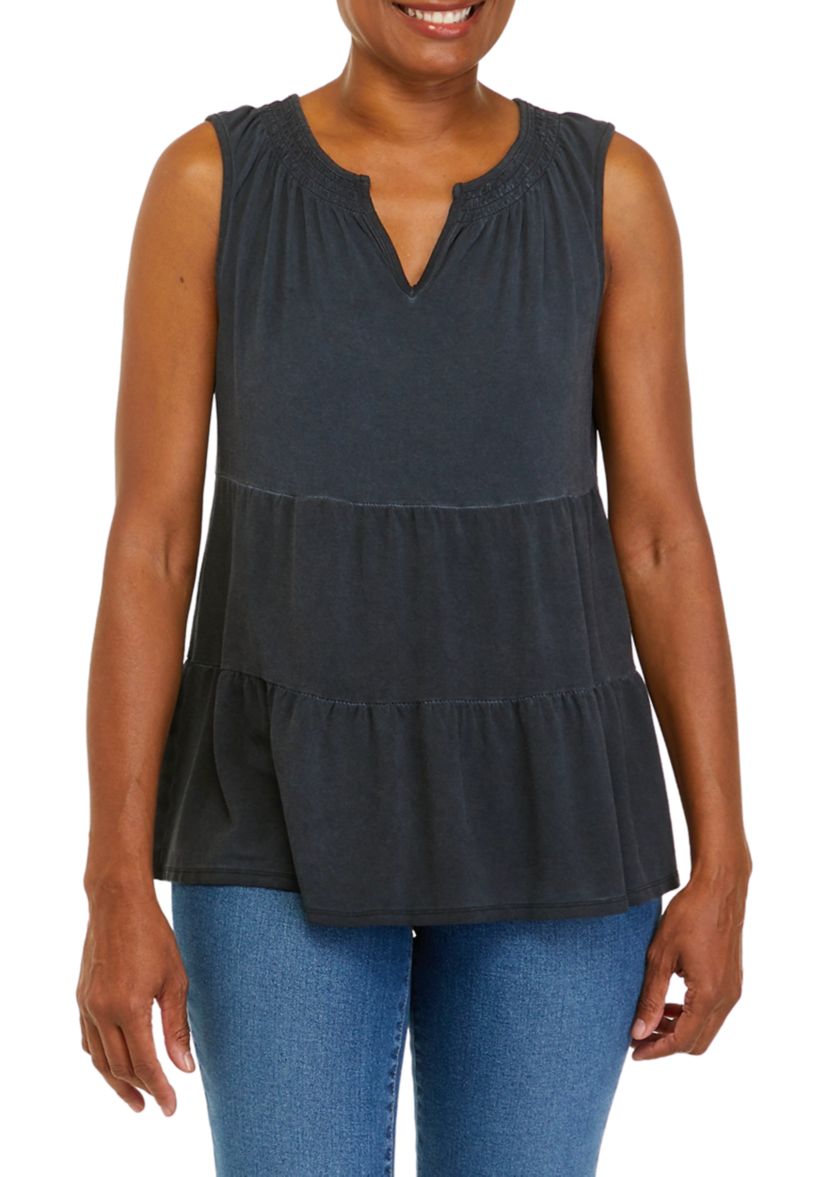 Petite Split Neck Sleeveless Julianna Crepe Tunic Tank						