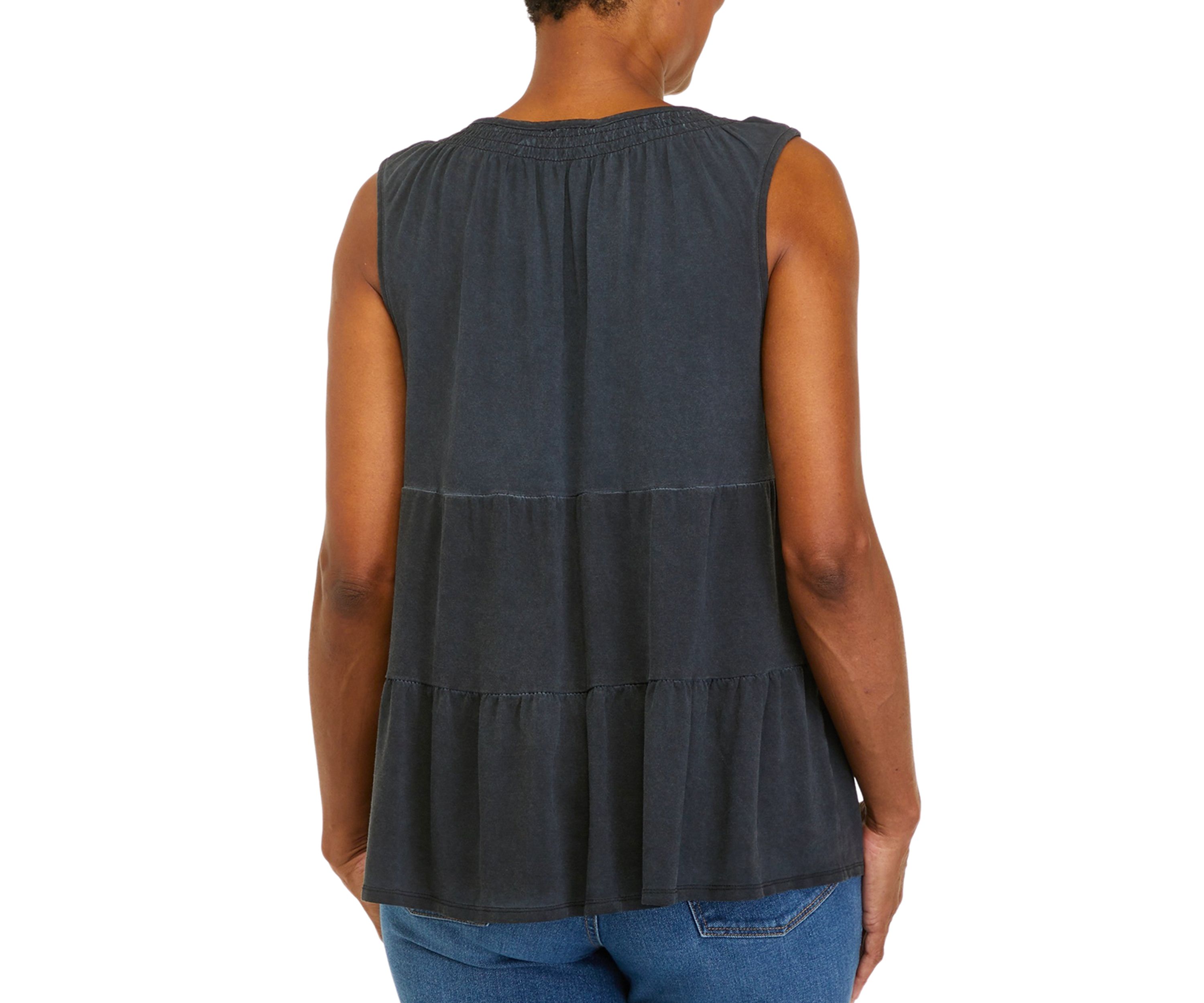 Petite Split Neck Sleeveless Julianna Crepe Tunic Tank						