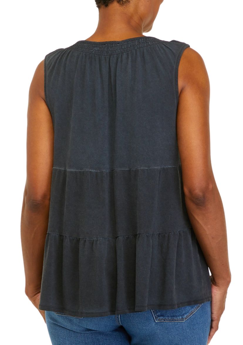 Petite Split Neck Sleeveless Julianna Crepe Tunic Tank						