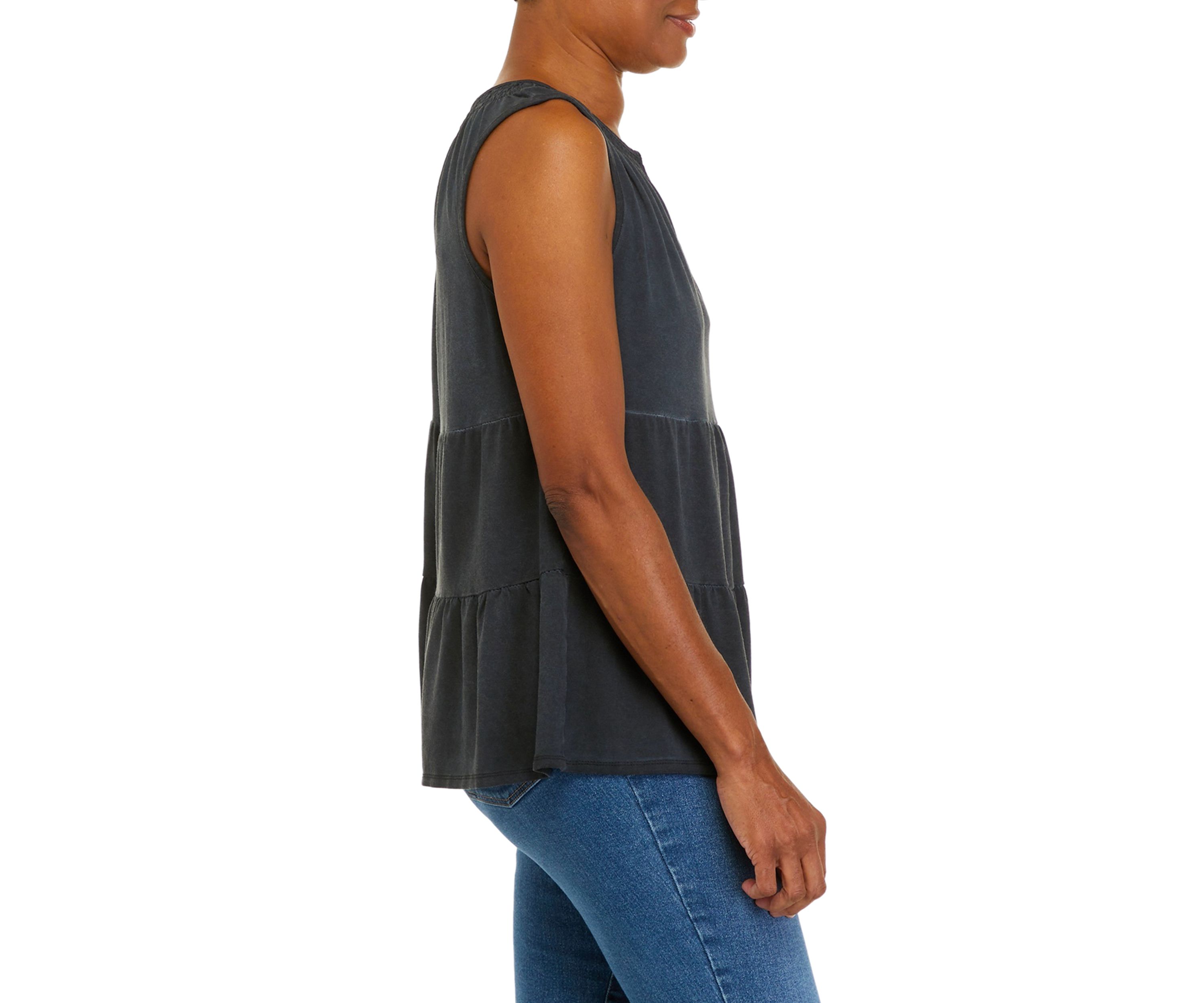 Petite Split Neck Sleeveless Julianna Crepe Tunic Tank						