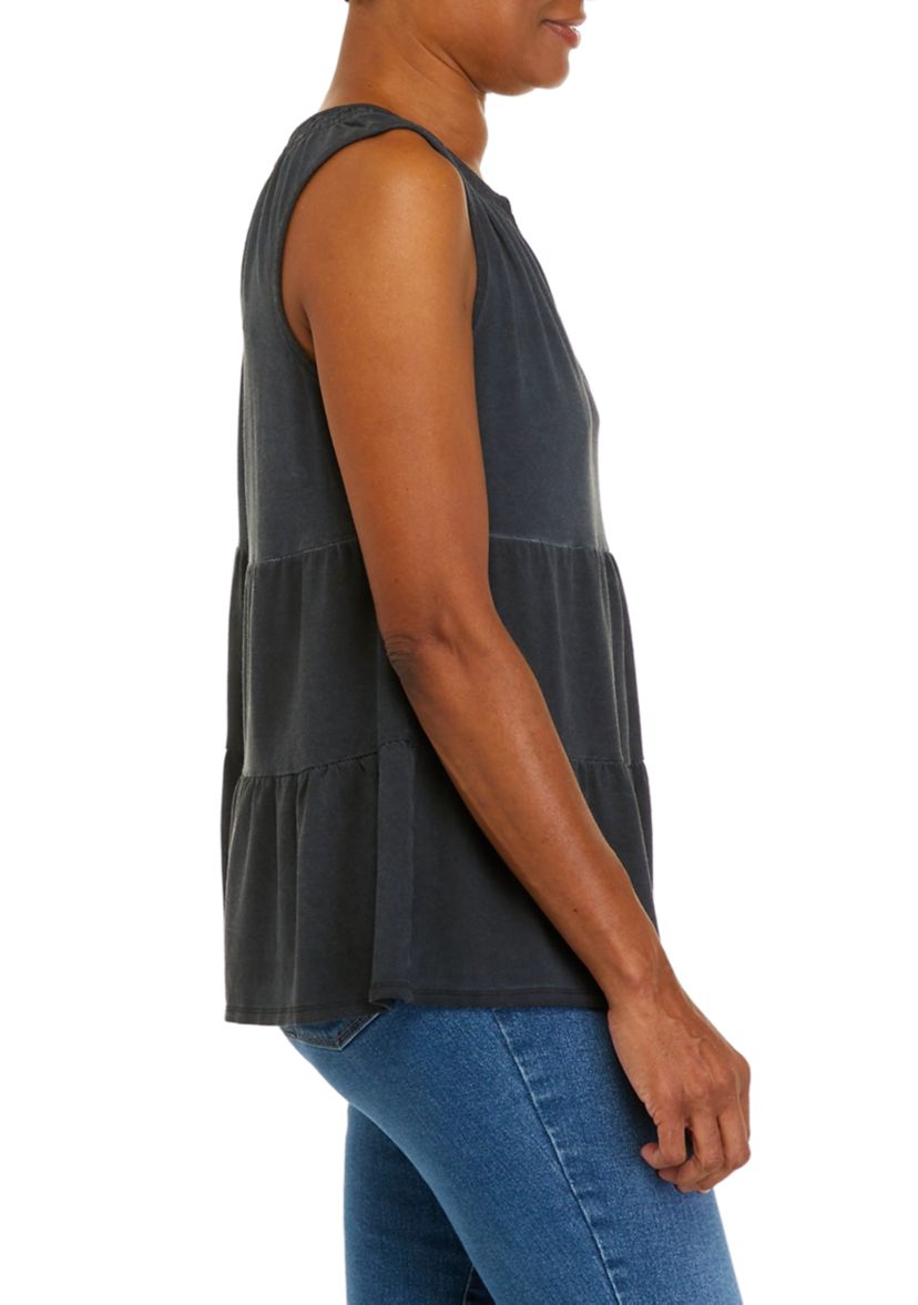 Petite Split Neck Sleeveless Julianna Crepe Tunic Tank						