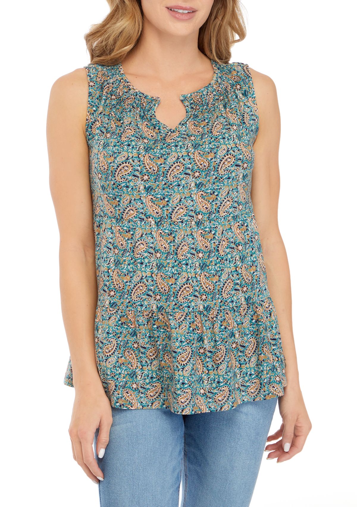 Sleeveless Smock Neck Tiered Tunic 