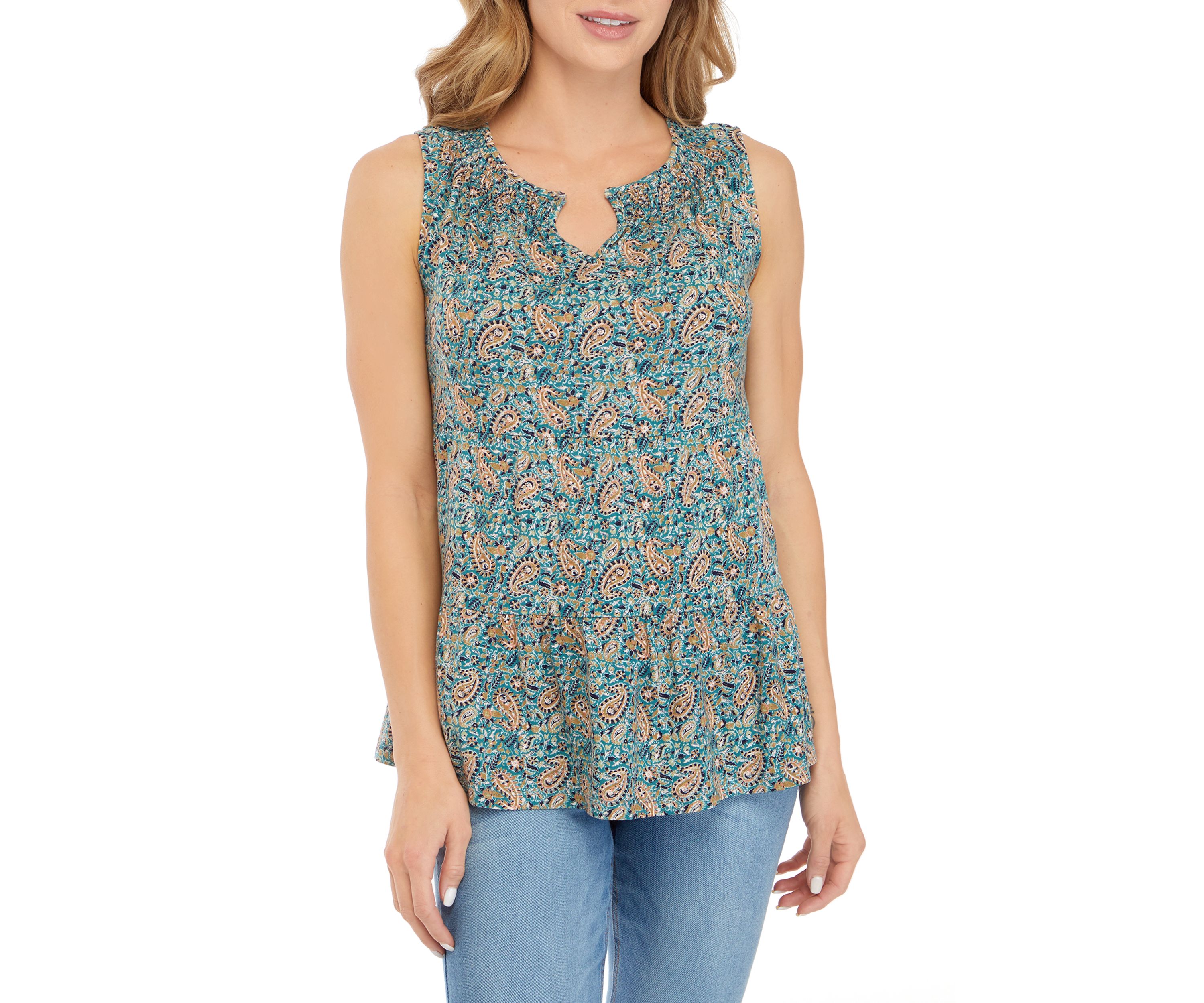 Sleeveless Smock Neck Tiered Tunic 