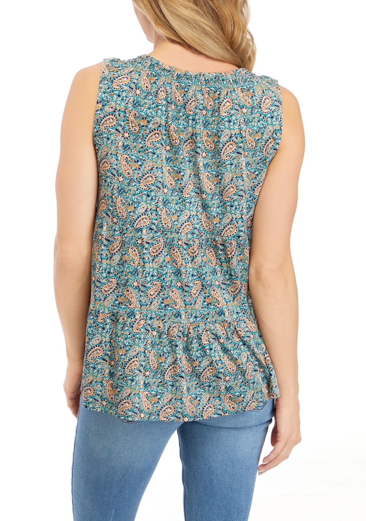 Sleeveless Smock Neck Tiered Tunic 