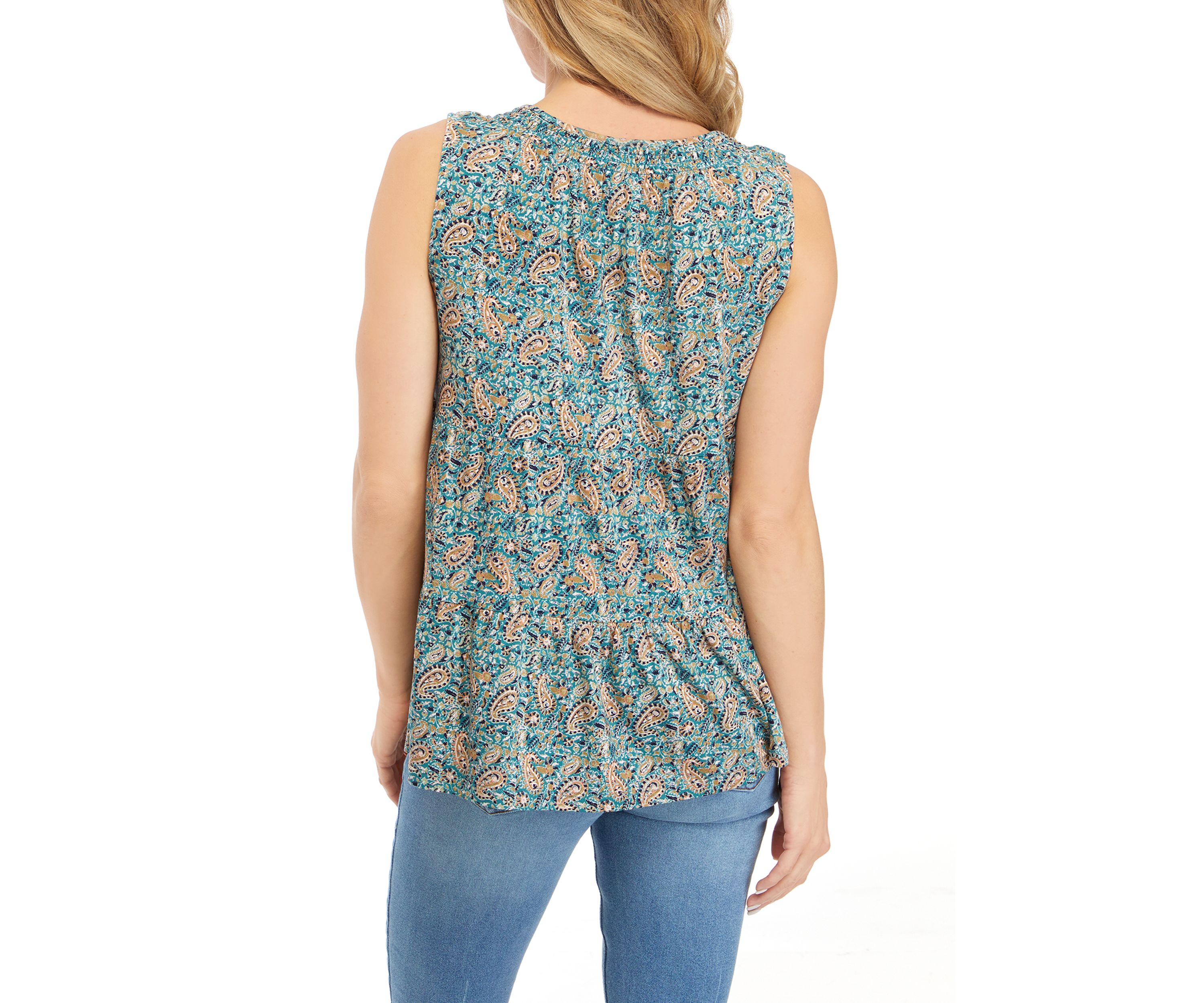 Sleeveless Smock Neck Tiered Tunic 