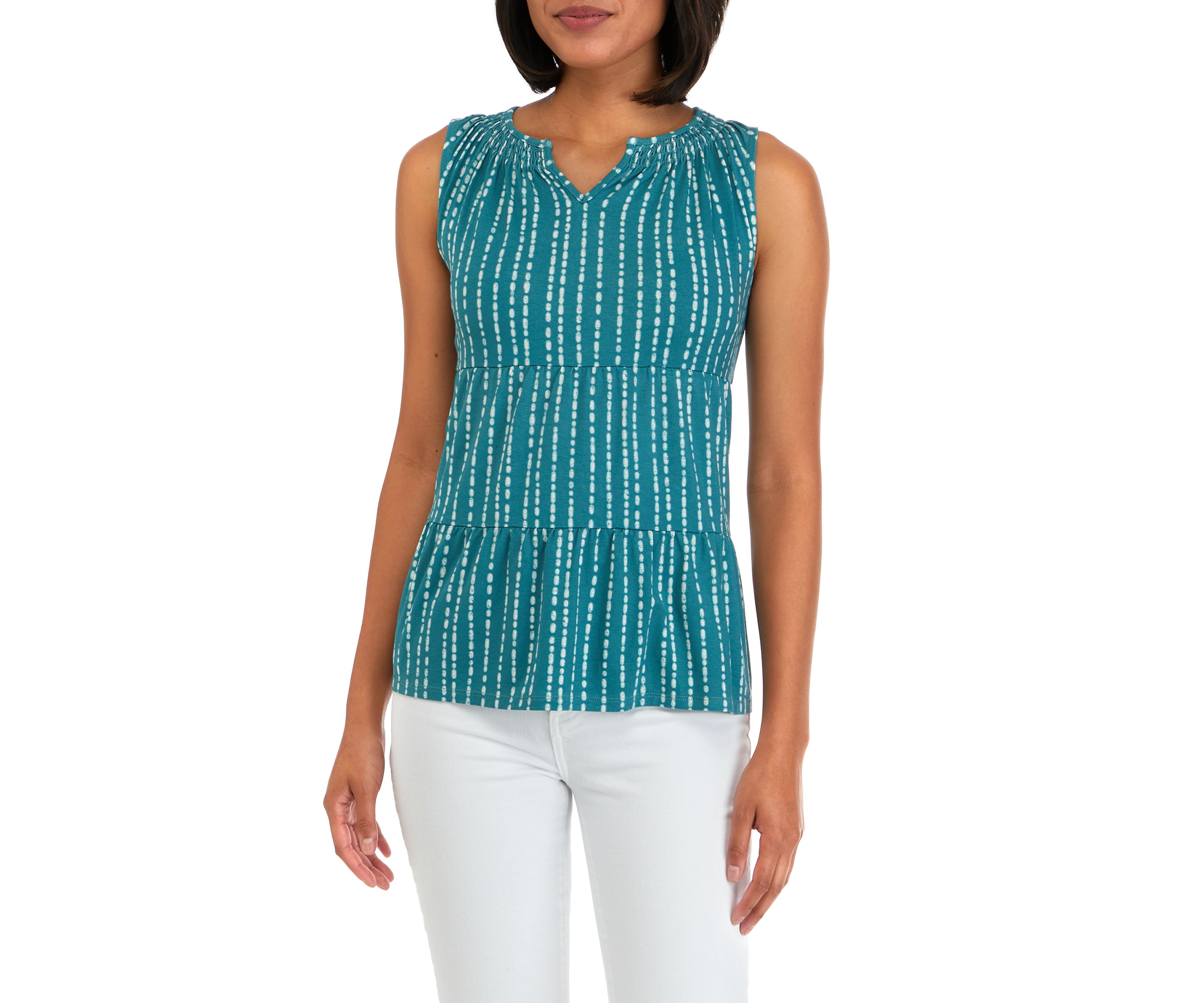 Petite Split Neck Sleeveless Julianna Crepe Tunic Tank 