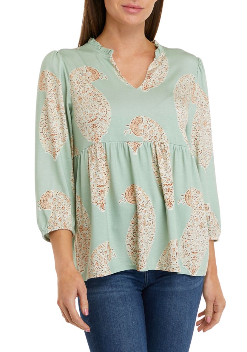 Womens 3/4 Sleeve Julianna Crepe Bib Knit Shirt