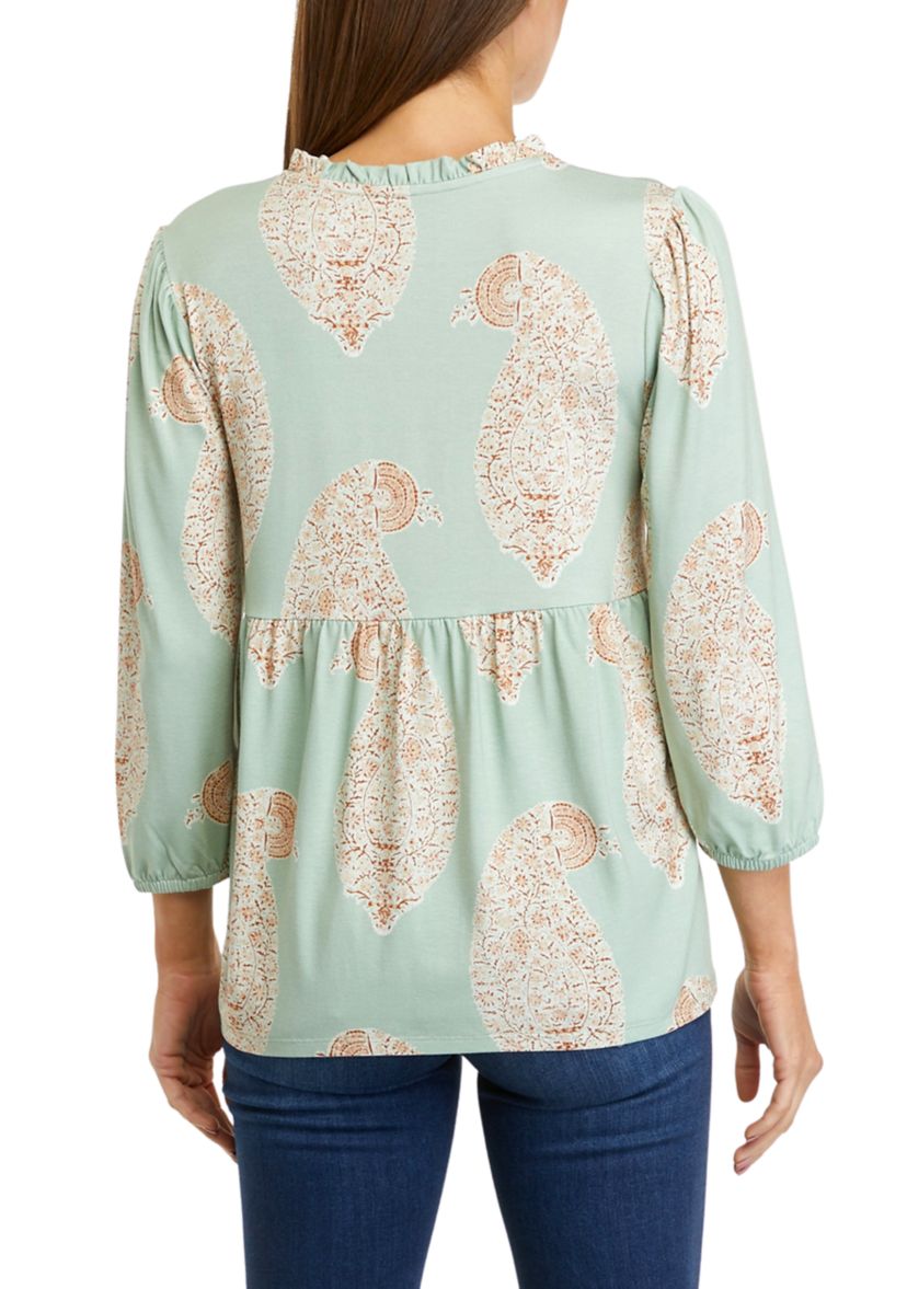 Womens 3/4 Sleeve Julianna Crepe Bib Knit Shirt