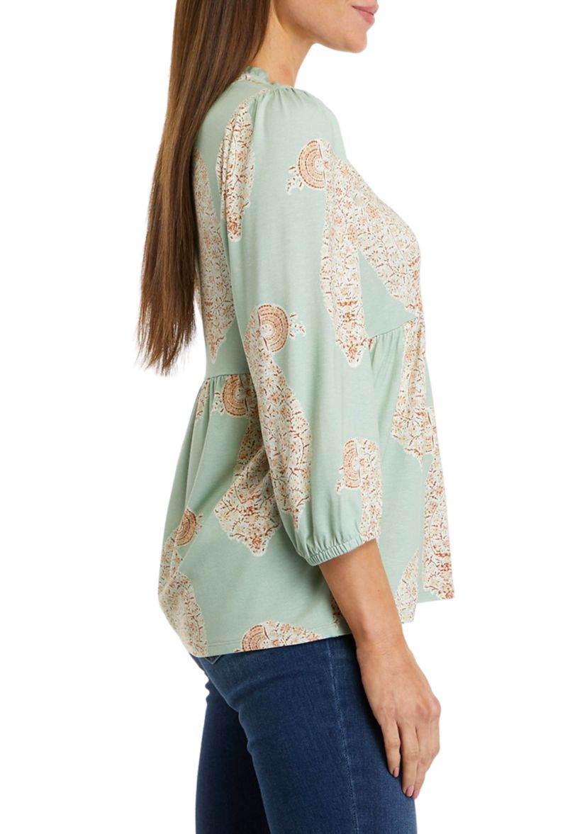 Womens 3/4 Sleeve Julianna Crepe Bib Knit Shirt