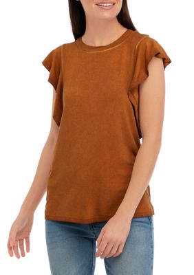 Wonderly Women's Flutter Sleeve Solid Top, X-Large -  0640217584292