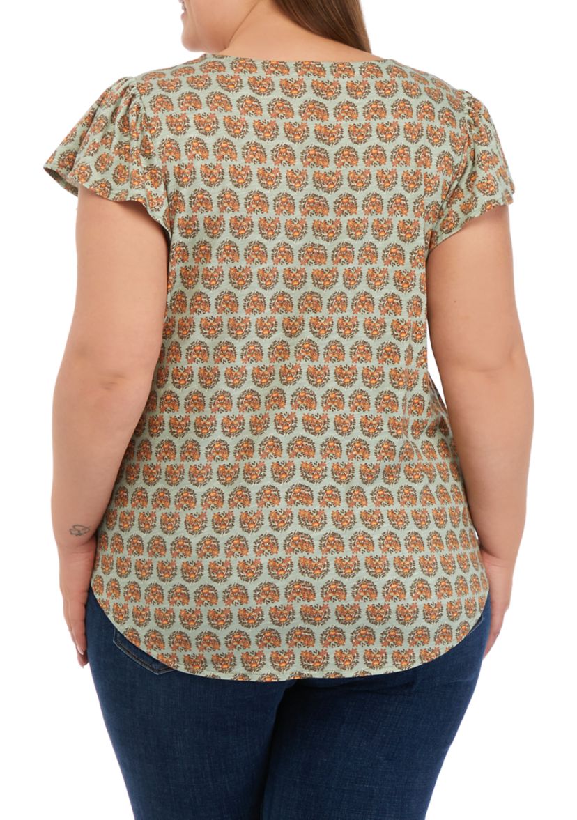 Plus Size Flutter Sleeve Smocked Shoulder Top 