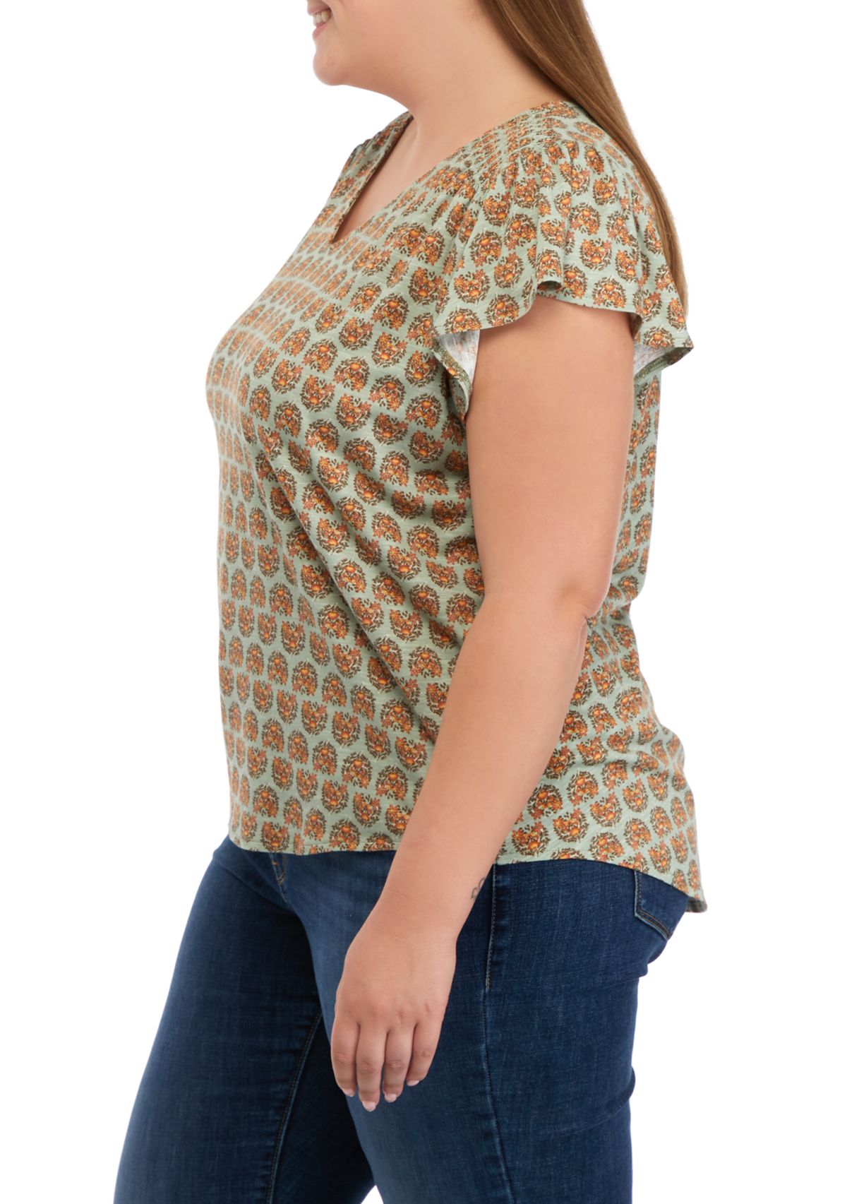 Plus Size Flutter Sleeve Smocked Shoulder Top 