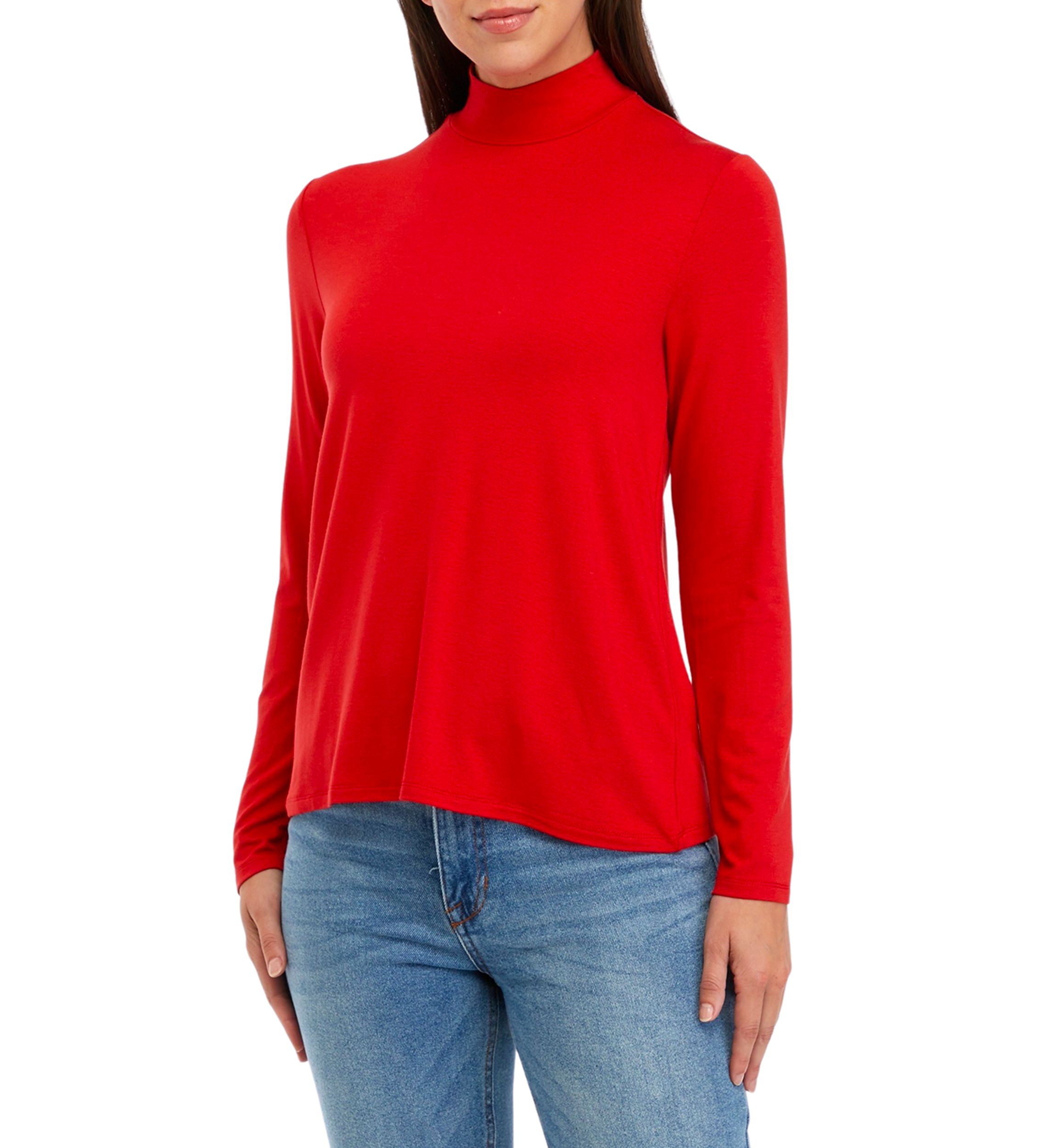 Womens Long Sleeve Solid Mock Neck Top