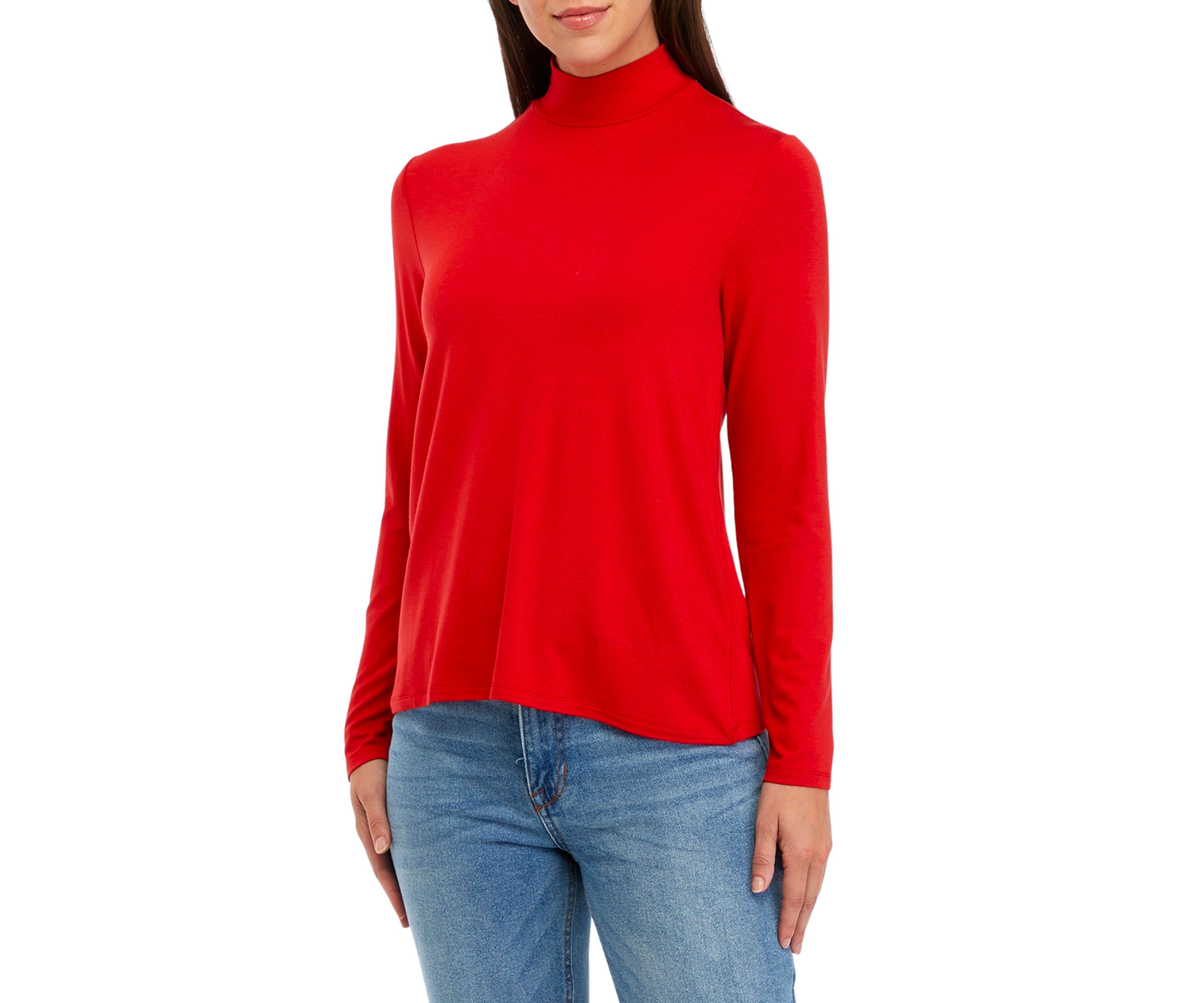 Womens Long Sleeve Solid Mock Neck Top