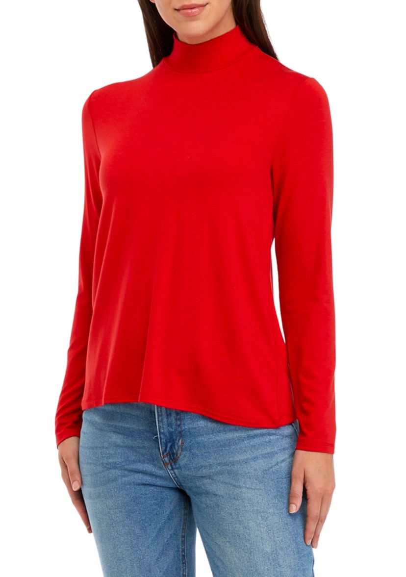 Womens Long Sleeve Solid Mock Neck Top