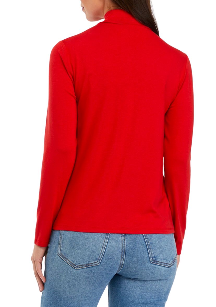 Womens Long Sleeve Solid Mock Neck Top