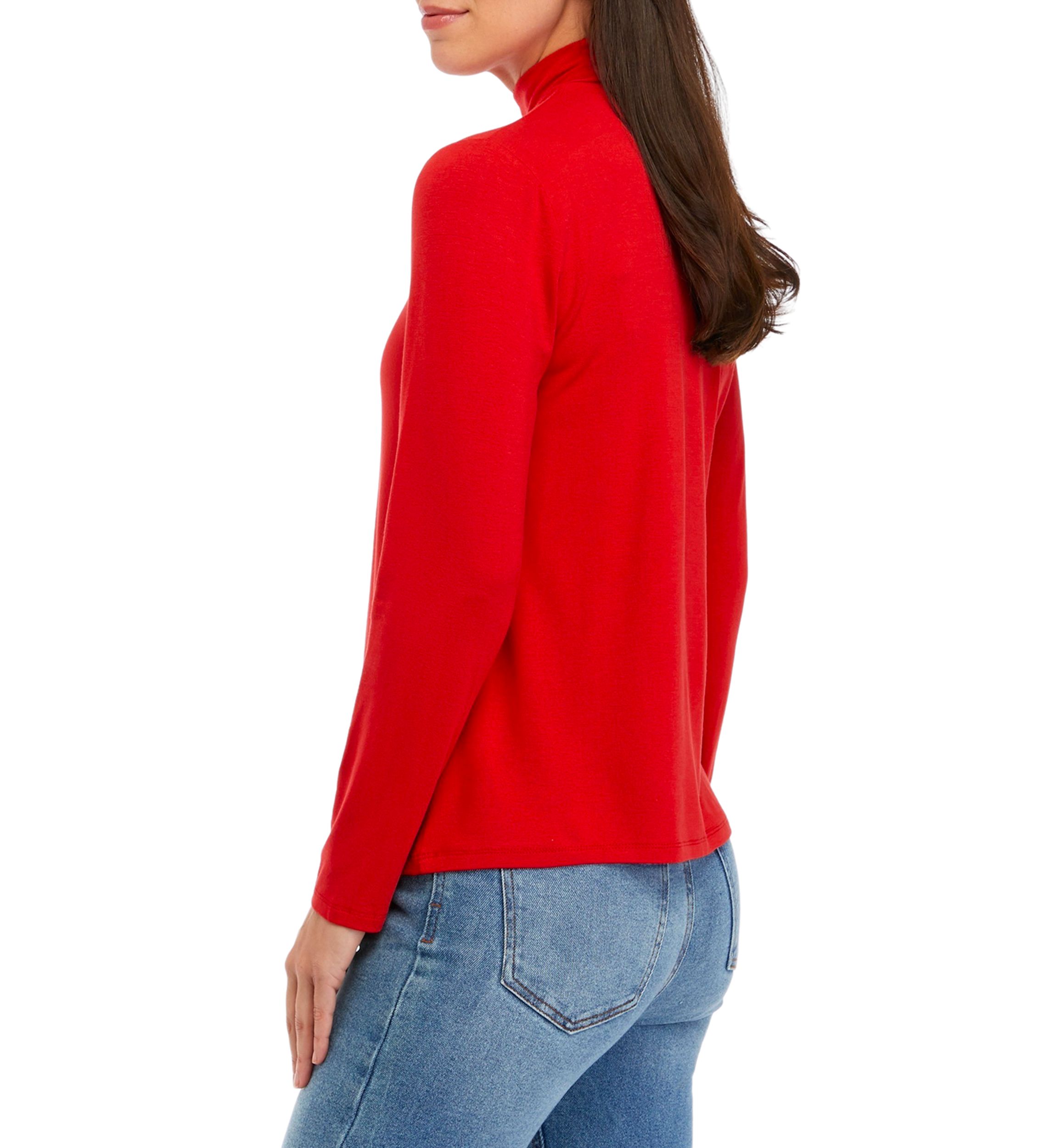 Womens Long Sleeve Solid Mock Neck Top
