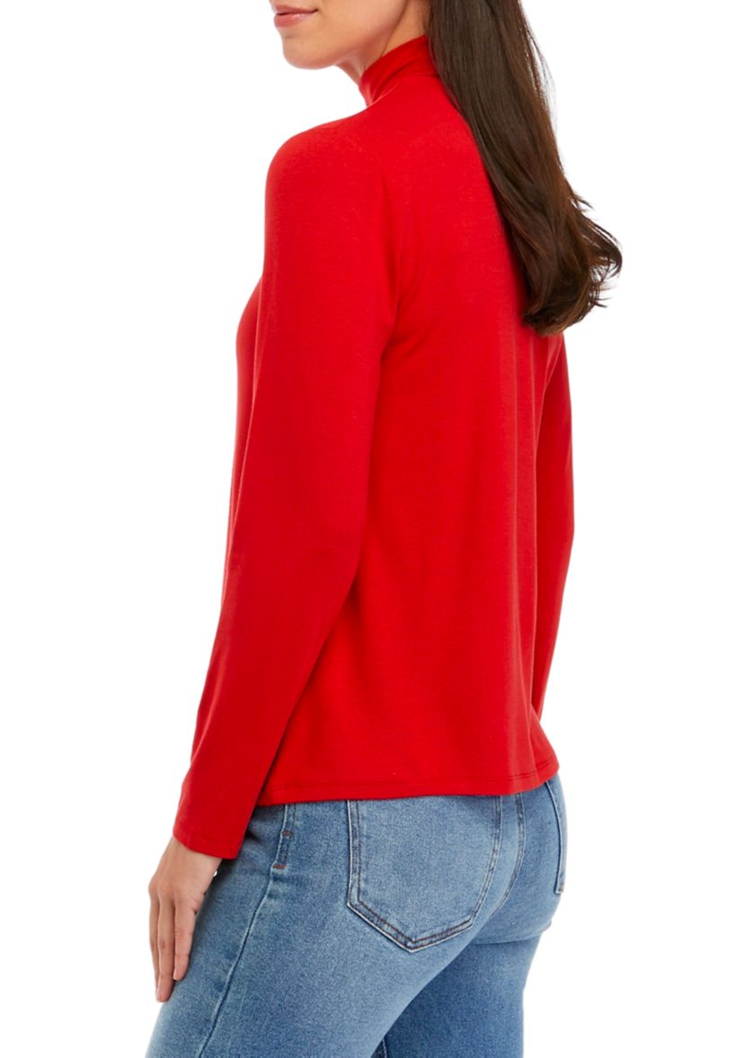 Womens Long Sleeve Solid Mock Neck Top