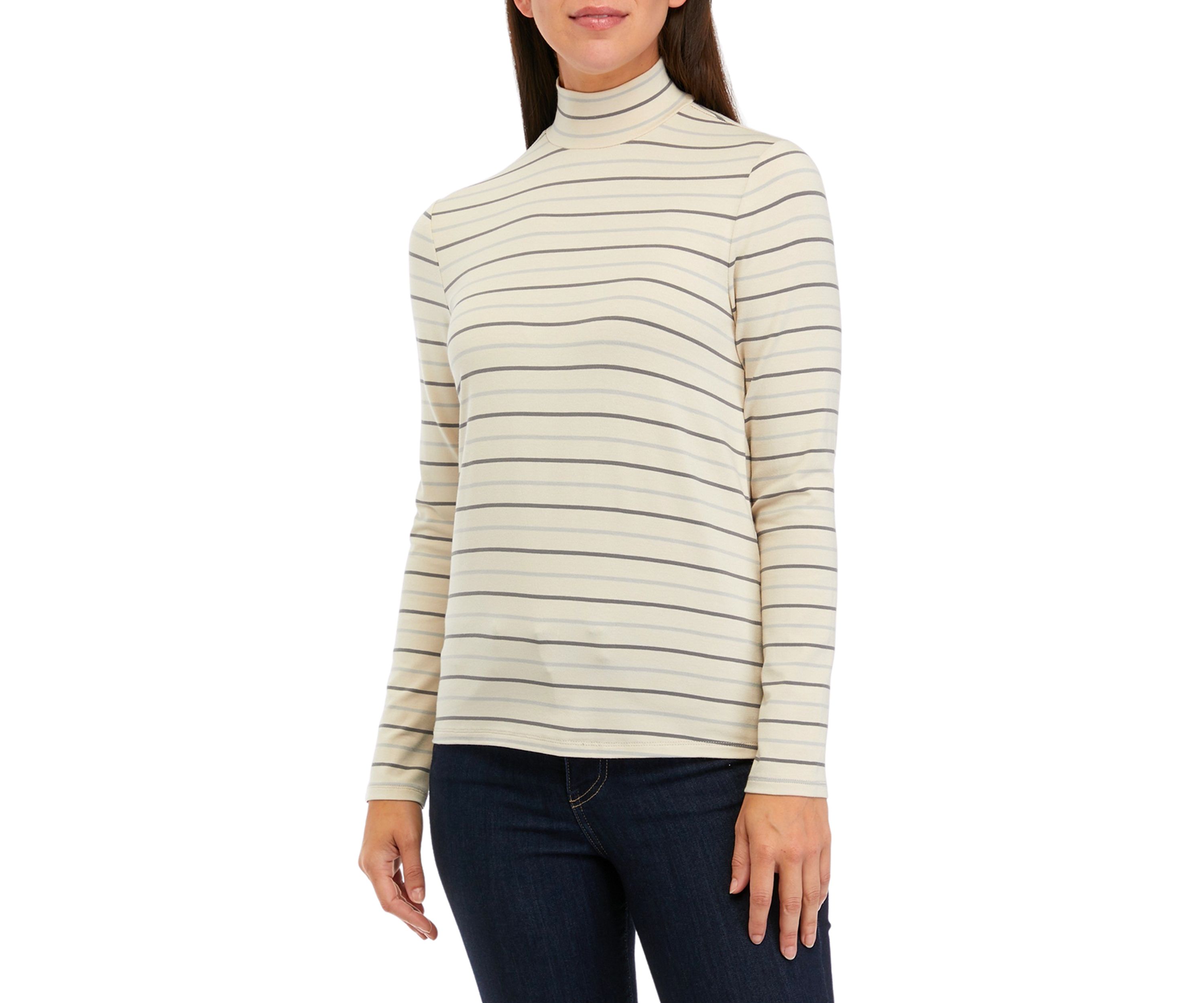 Womens Stripe Mock Neck Top