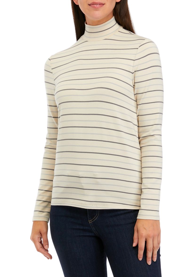 Womens Stripe Mock Neck Top