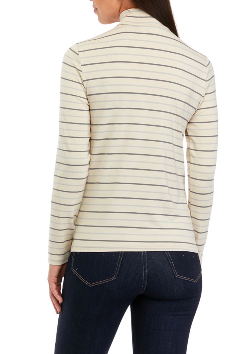Womens Stripe Mock Neck Top