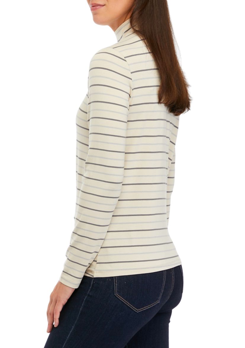 Womens Stripe Mock Neck Top