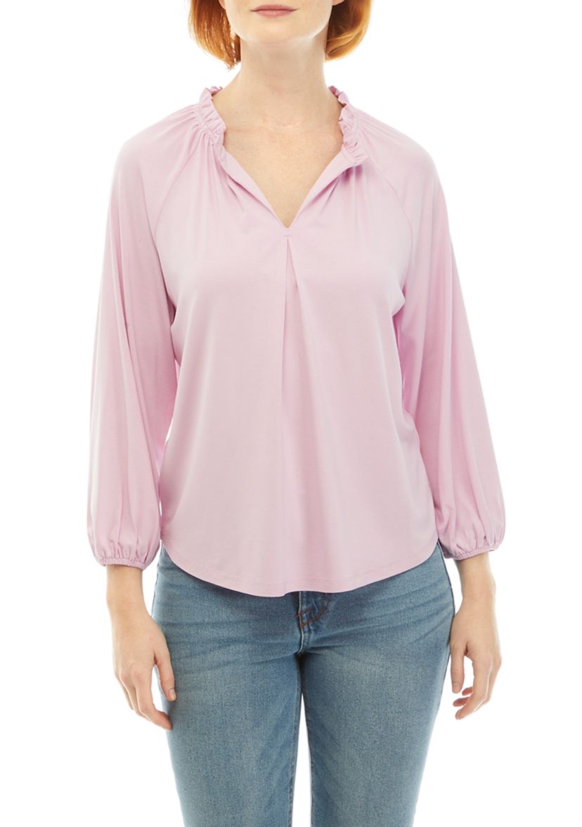 Womens Solid Peasant Top