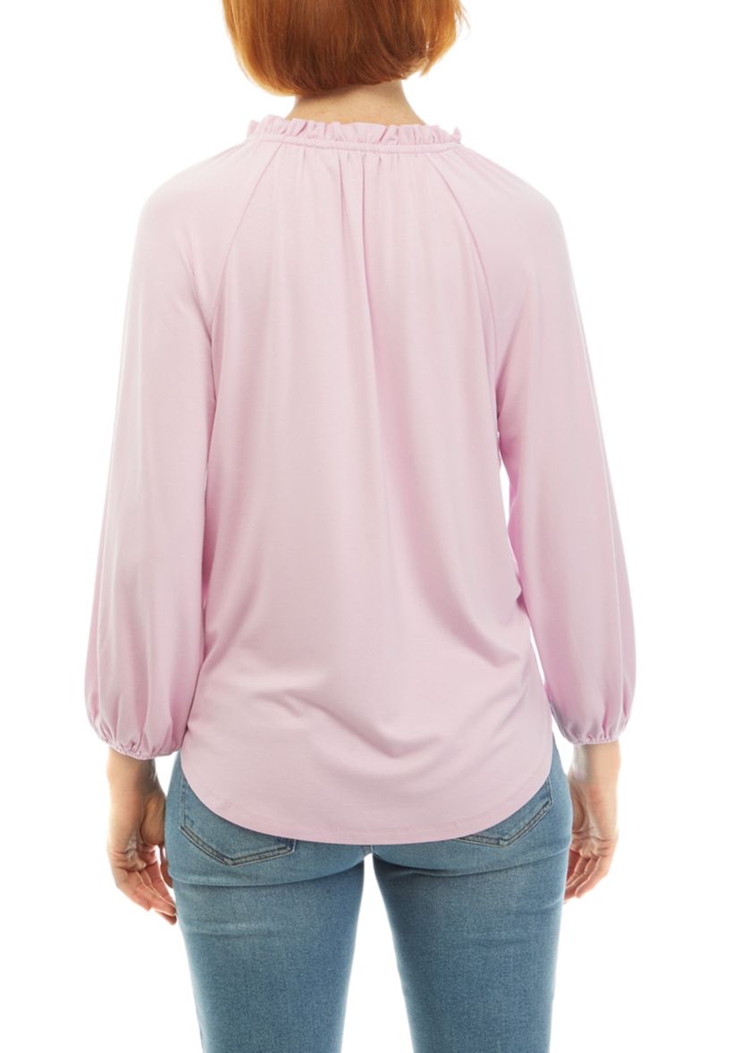 Petite 3/4 Sleeve Jacquard Peasant Top