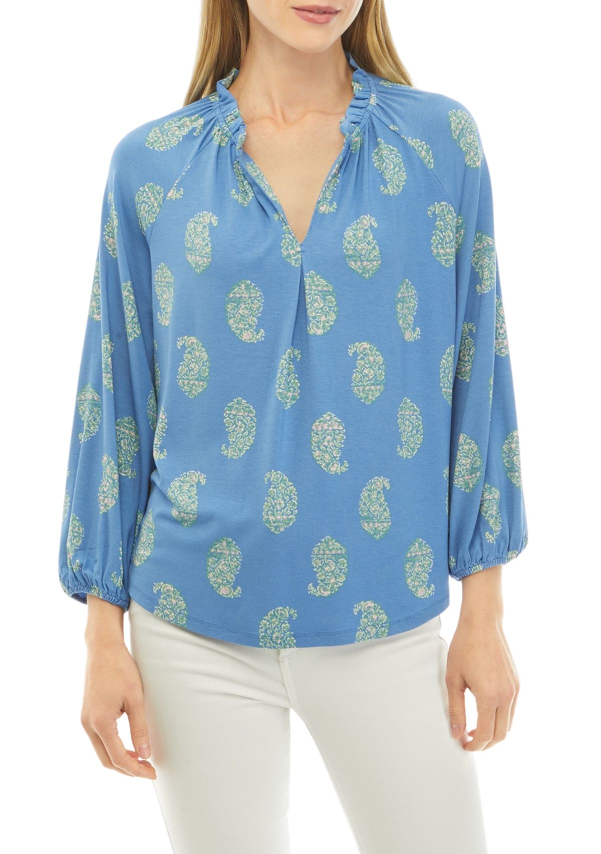 Womens Printed Peasant Top