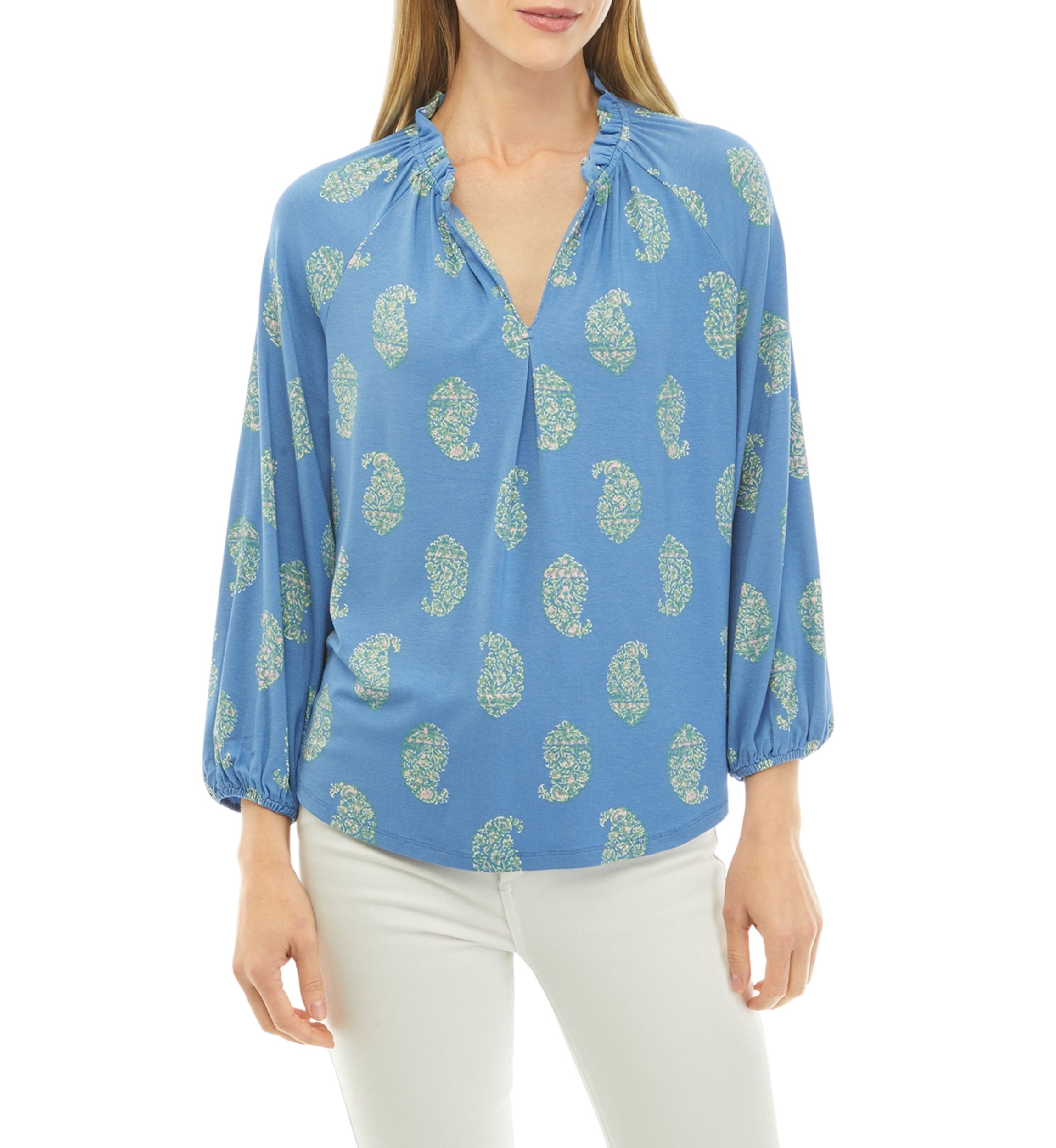 Womens Printed Peasant Top