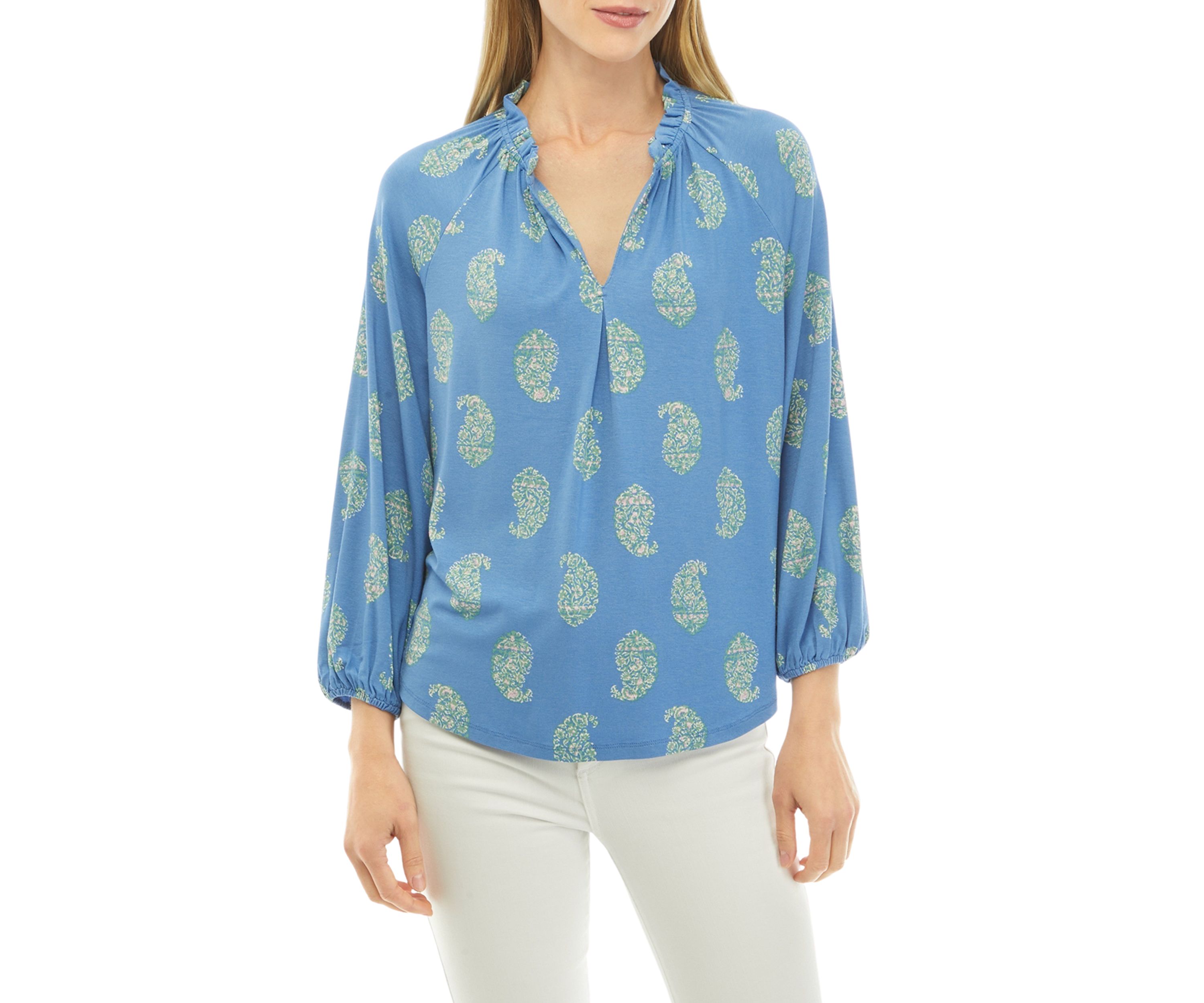 Womens Printed Peasant Top