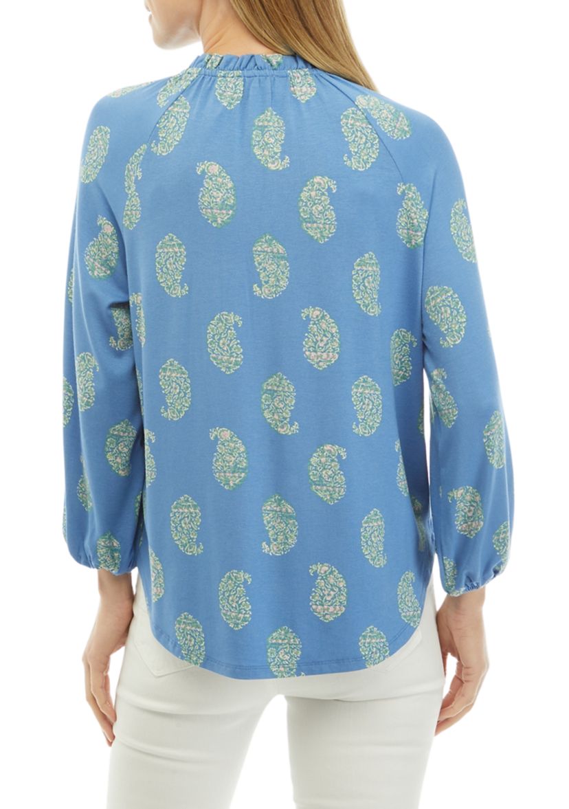 Womens Printed Peasant Top