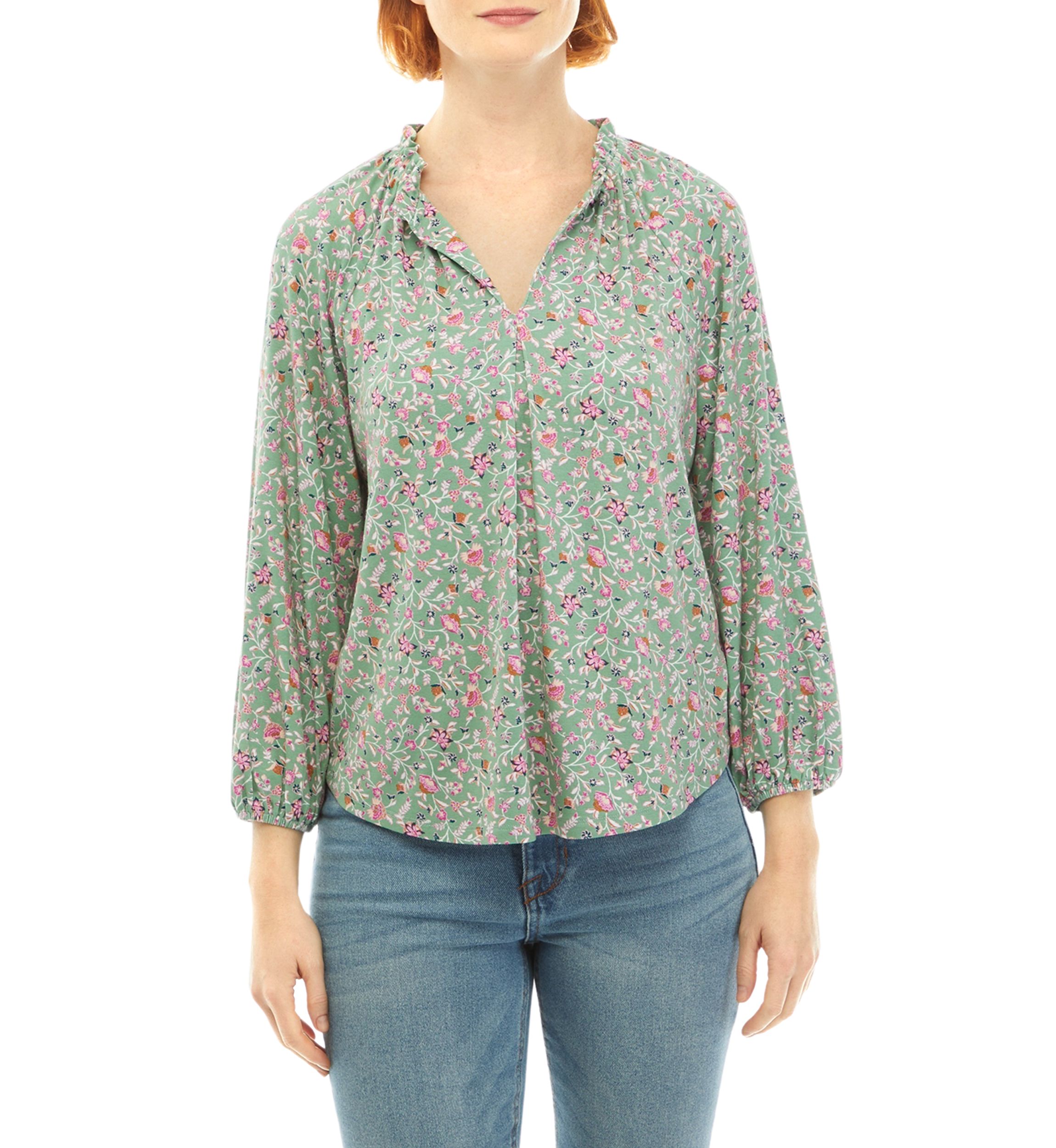 Petite 3/4 Sleeve Printed Jacquard Peasant Top